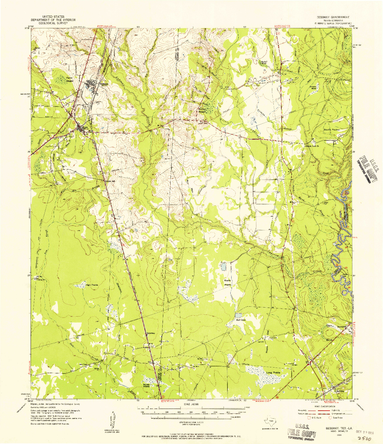 USGS 1:62500-SCALE QUADRANGLE FOR BESSMAY, TX 1955