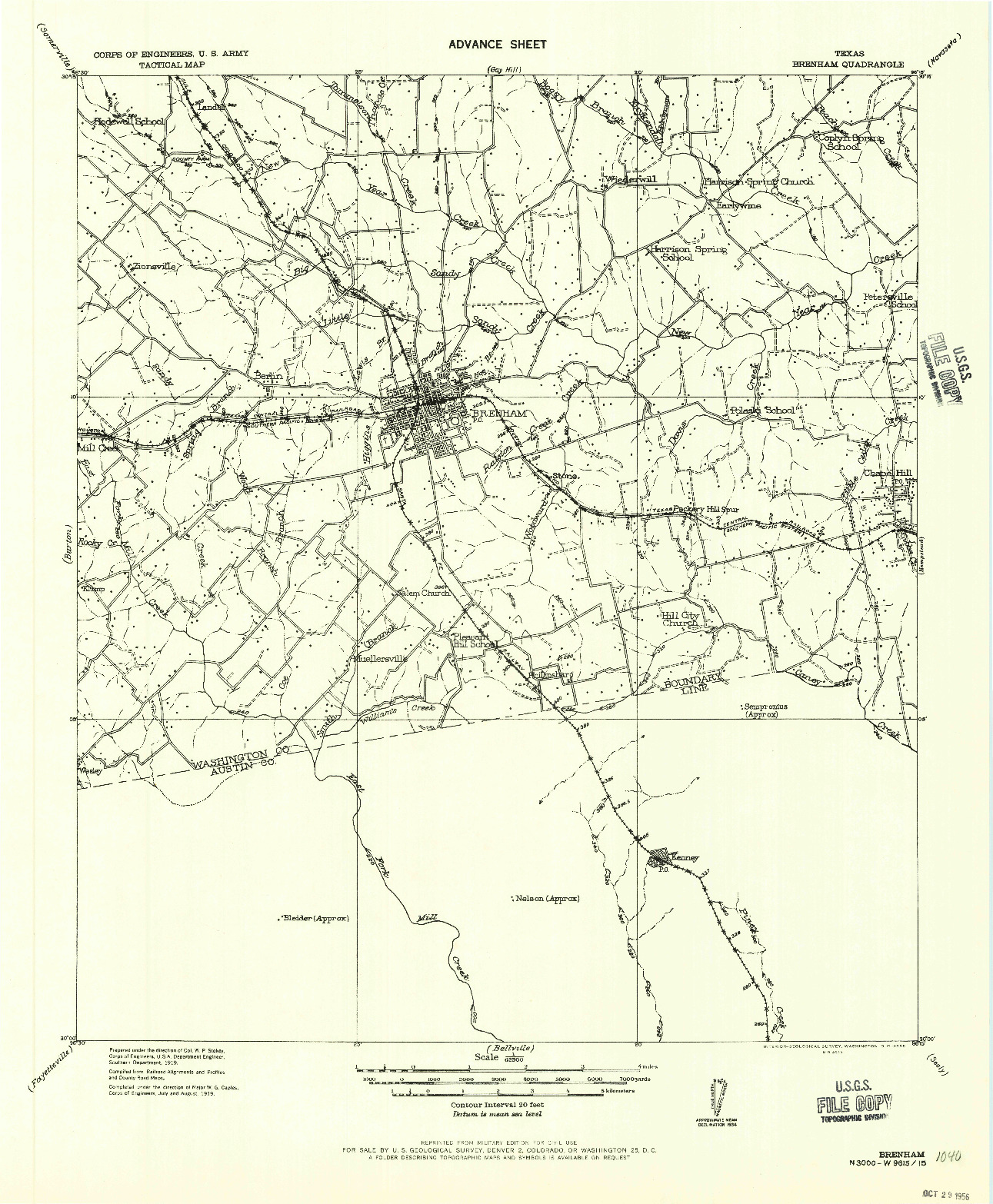USGS 1:62500-SCALE QUADRANGLE FOR BRENHAM, TX 1956