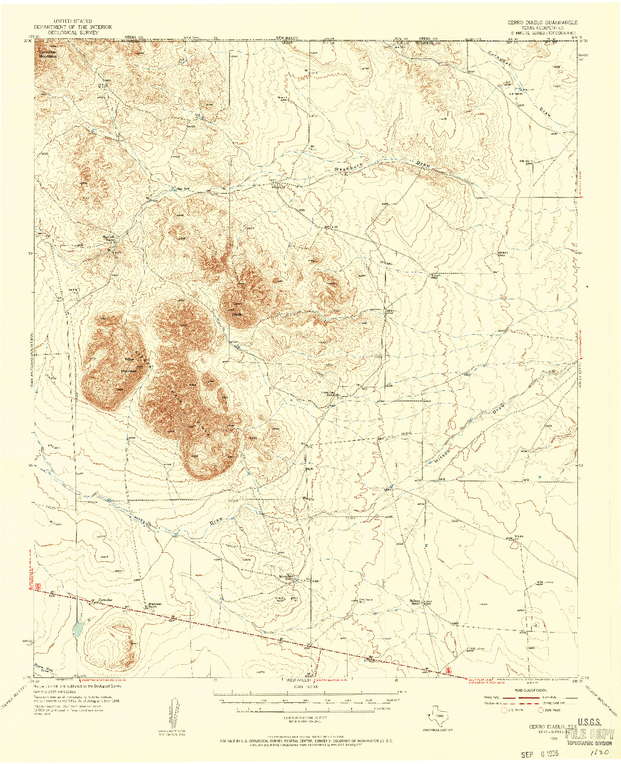 USGS 1:62500-SCALE QUADRANGLE FOR CERRO DIABLO, TX 1955