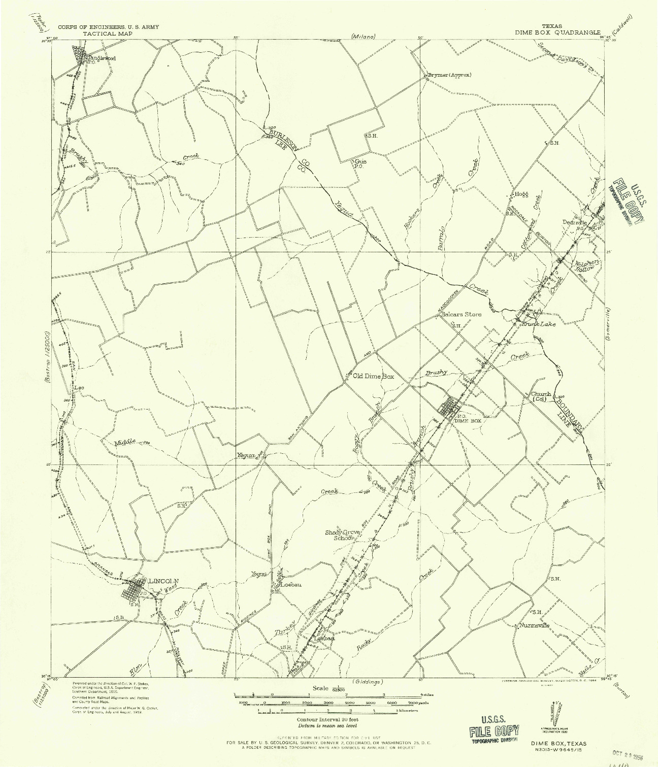 USGS 1:62500-SCALE QUADRANGLE FOR DIME BOX, TX 1919