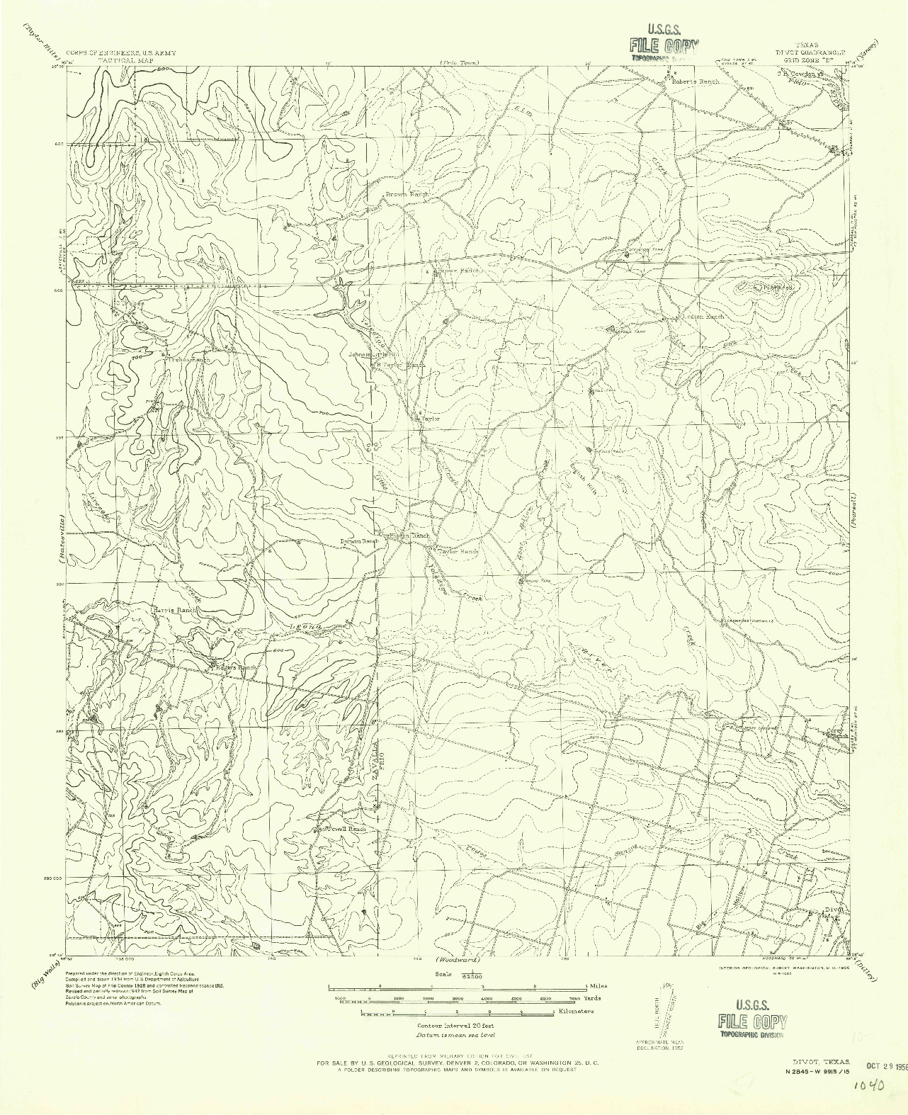 USGS 1:62500-SCALE QUADRANGLE FOR DIVOT, TX 1956
