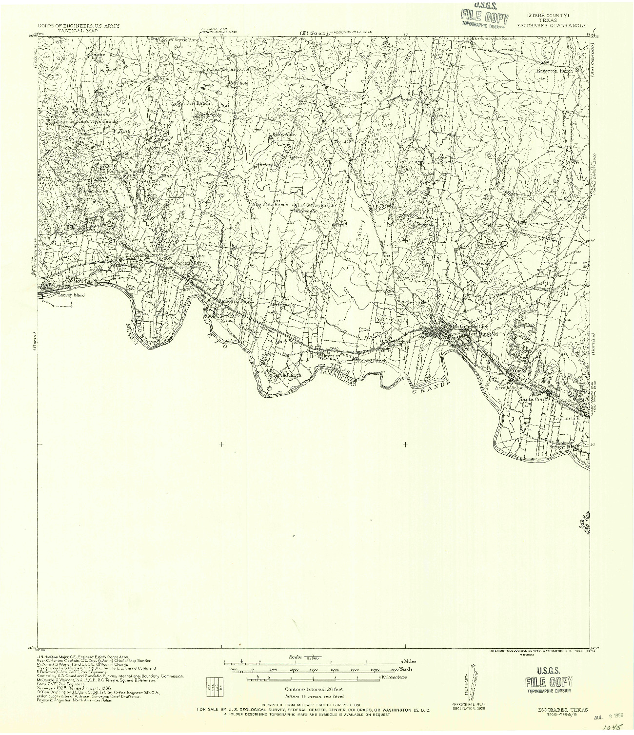 USGS 1:62500-SCALE QUADRANGLE FOR ESCOBARES, TX 1956