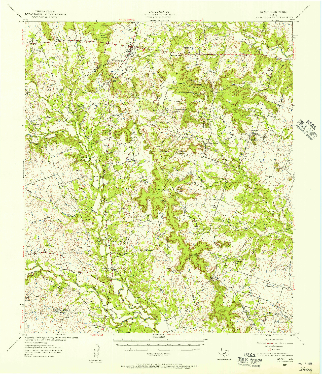 USGS 1:62500-SCALE QUADRANGLE FOR EVANT, TX 1954
