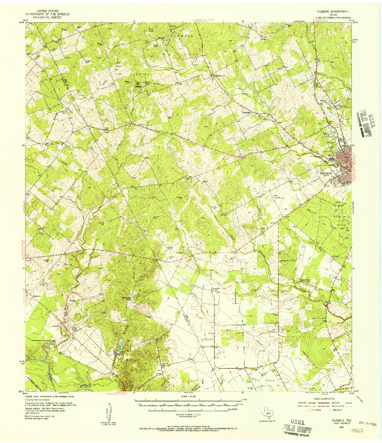 USGS 1:62500-SCALE QUADRANGLE FOR FLEMING, TX 1954