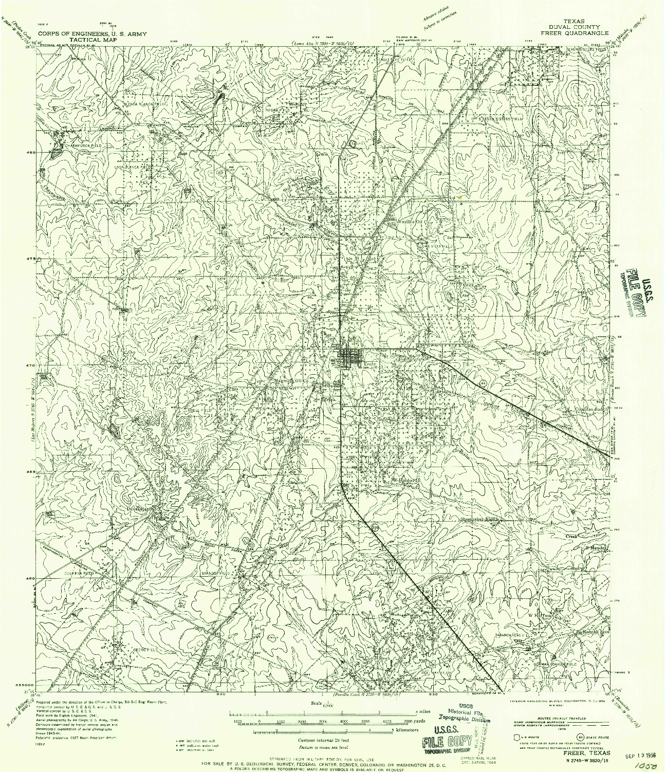 USGS 1:62500-SCALE QUADRANGLE FOR FREER, TX 1956