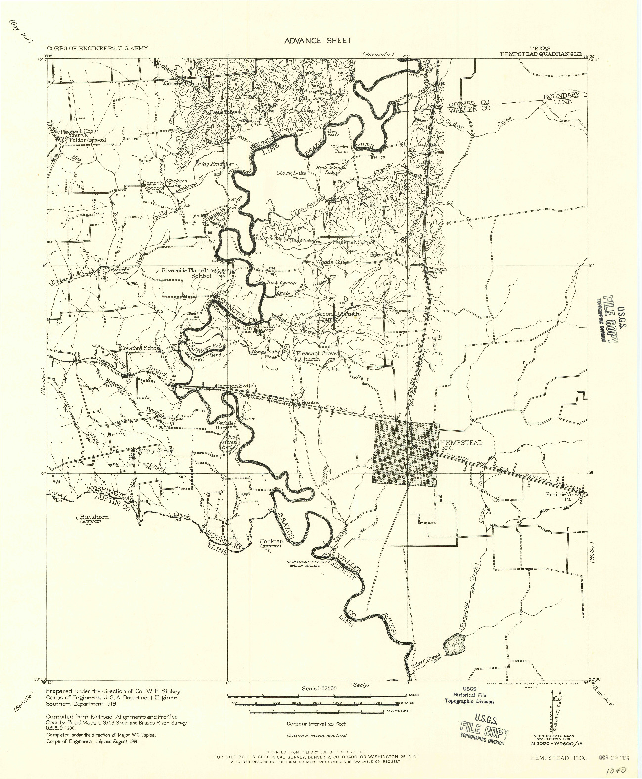 USGS 1:62500-SCALE QUADRANGLE FOR HEMPSTEAD, TX 1956