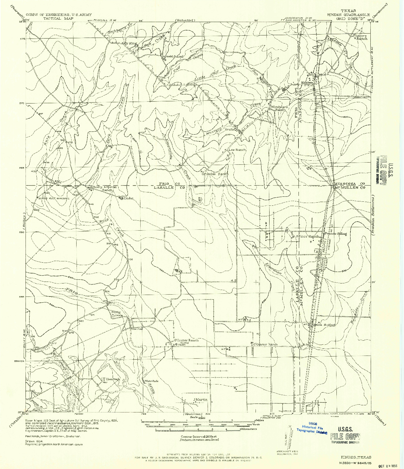 USGS 1:62500-SCALE QUADRANGLE FOR HINDES, TX 1956