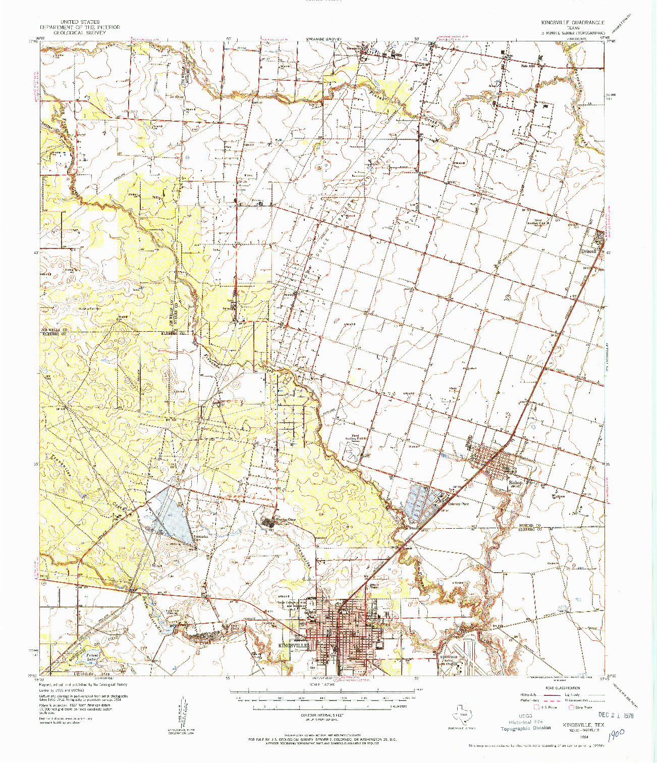 USGS 1:62500-SCALE QUADRANGLE FOR KINGSVILLE, TX 1954