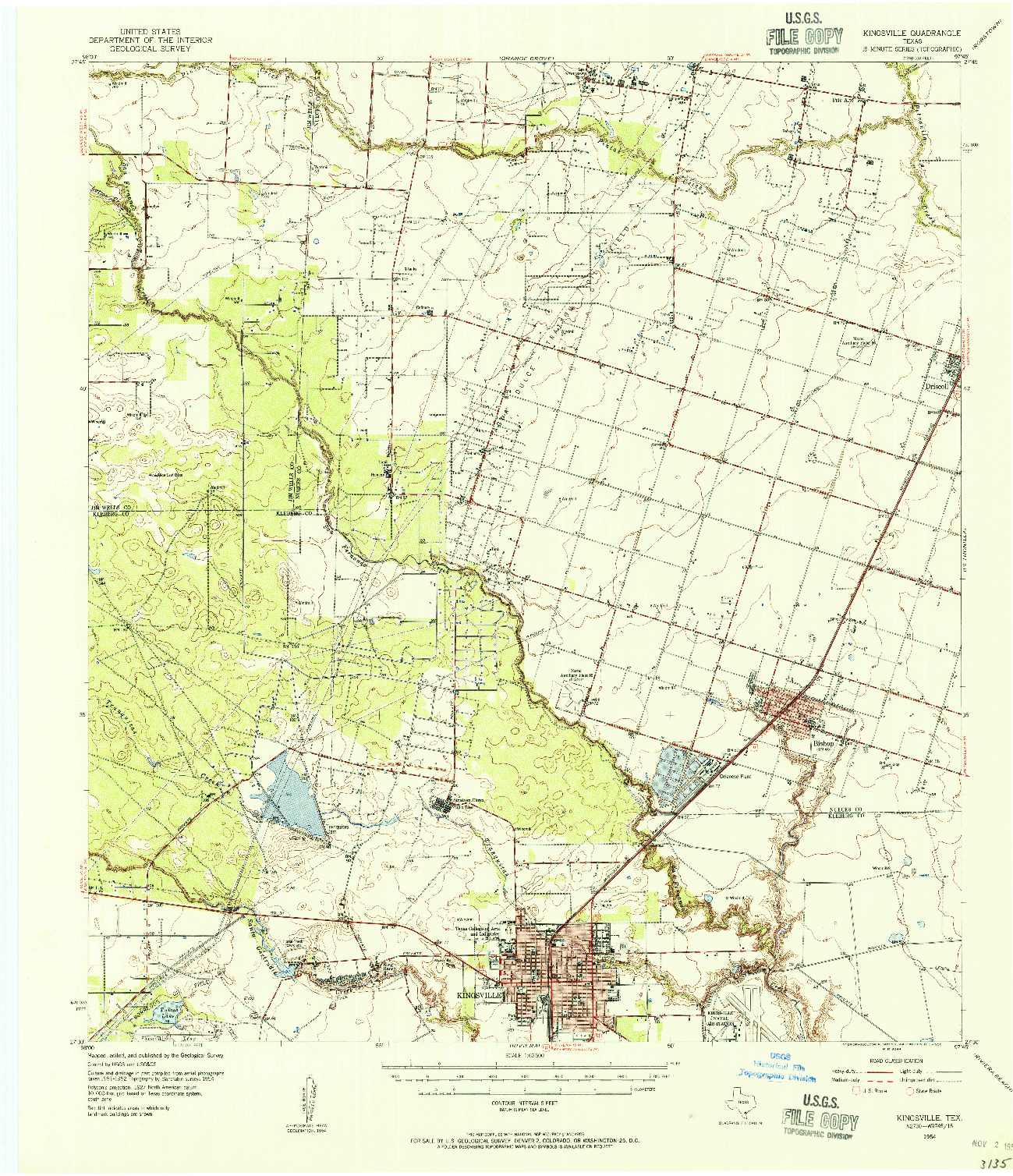 USGS 1:62500-SCALE QUADRANGLE FOR KINGSVILLE, TX 1954