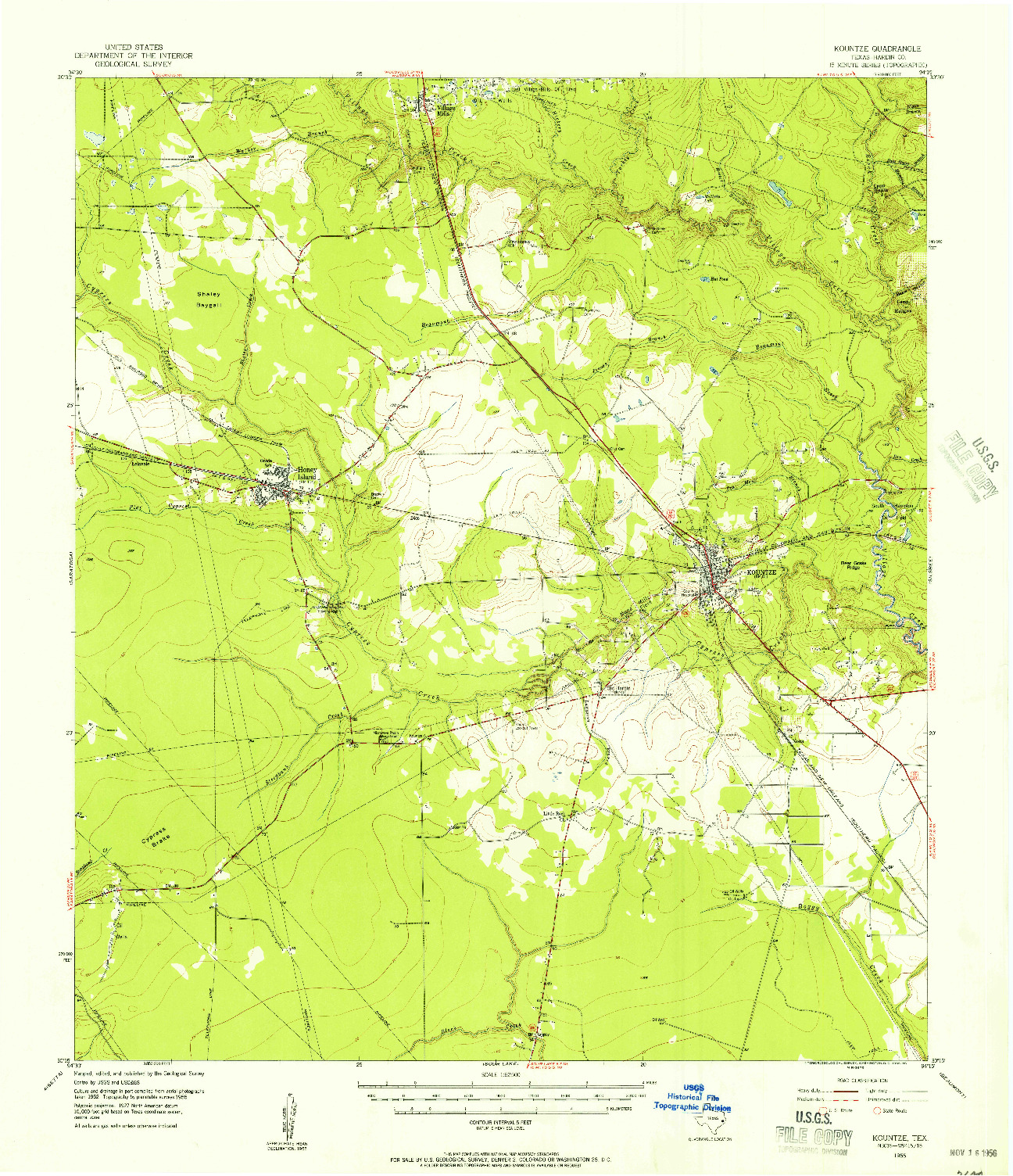 USGS 1:62500-SCALE QUADRANGLE FOR KOUNTZE, TX 1955