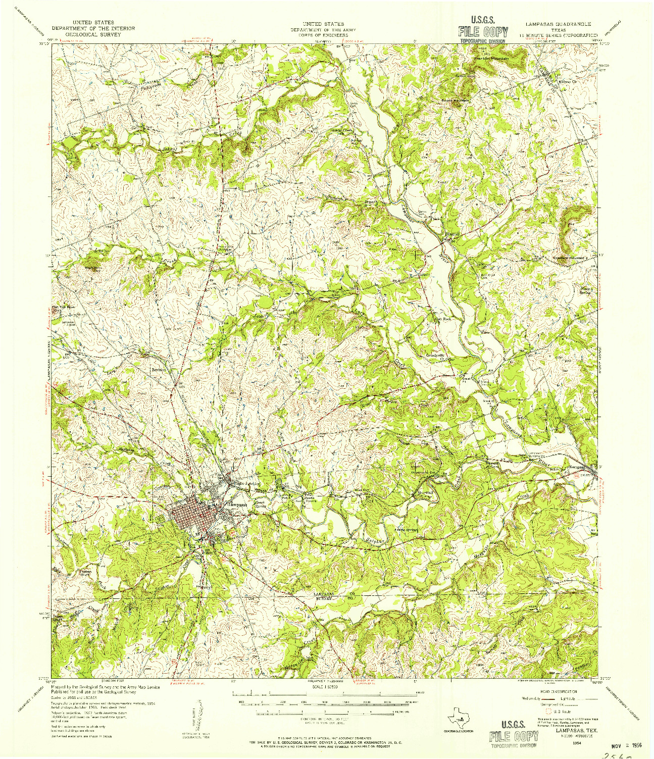 USGS 1:62500-SCALE QUADRANGLE FOR LAMPASAS, TX 1954