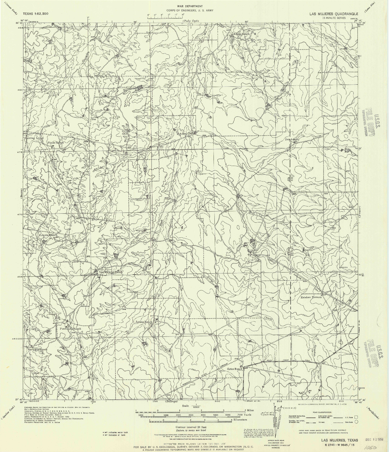 USGS 1:62500-SCALE QUADRANGLE FOR LAS MUJERES, TX 1956