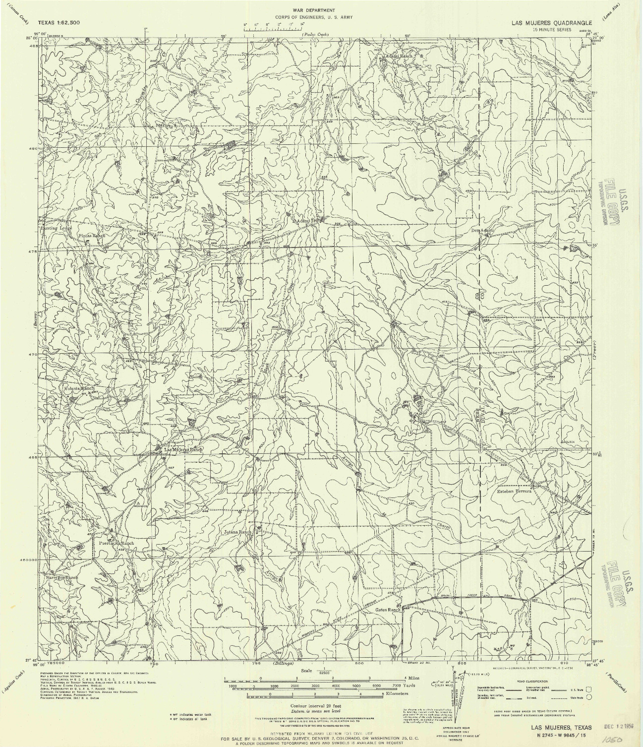 USGS 1:62500-SCALE QUADRANGLE FOR LAS MUJERES, TX 1956