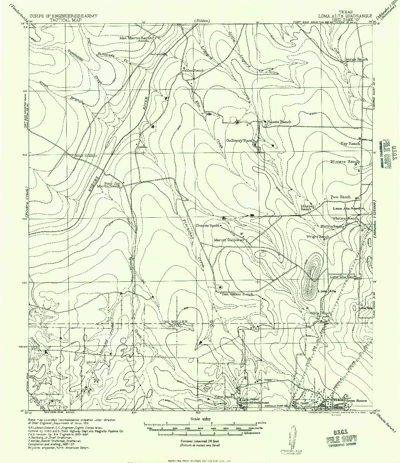 USGS 1:62500-SCALE QUADRANGLE FOR LOMA ALTA, TX 1937