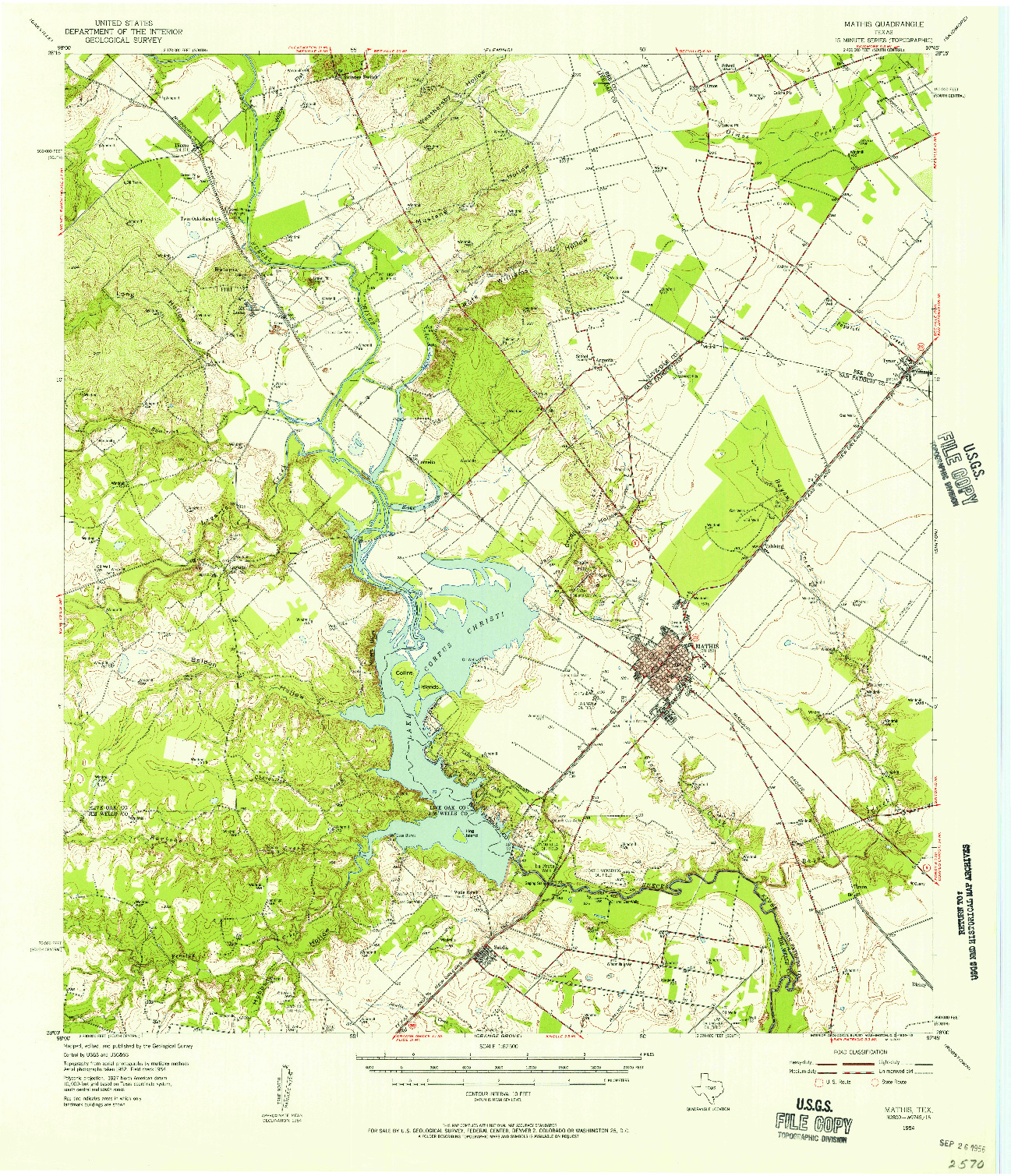 USGS 1:62500-SCALE QUADRANGLE FOR MATHIS, TX 1954