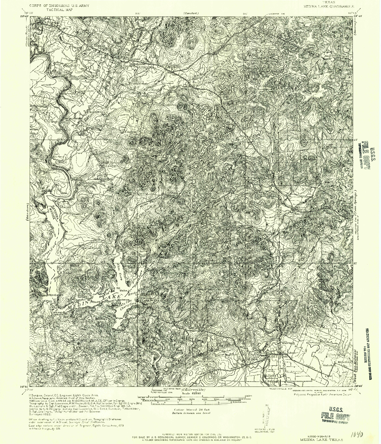USGS 1:62500-SCALE QUADRANGLE FOR MEDINA LAKE, TX 1956