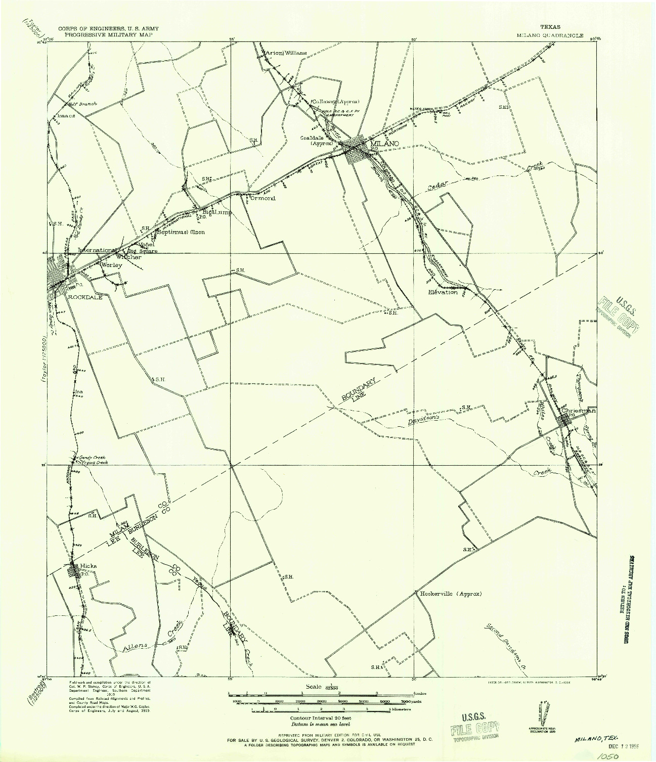 USGS 1:62500-SCALE QUADRANGLE FOR MILANO, TX 1956