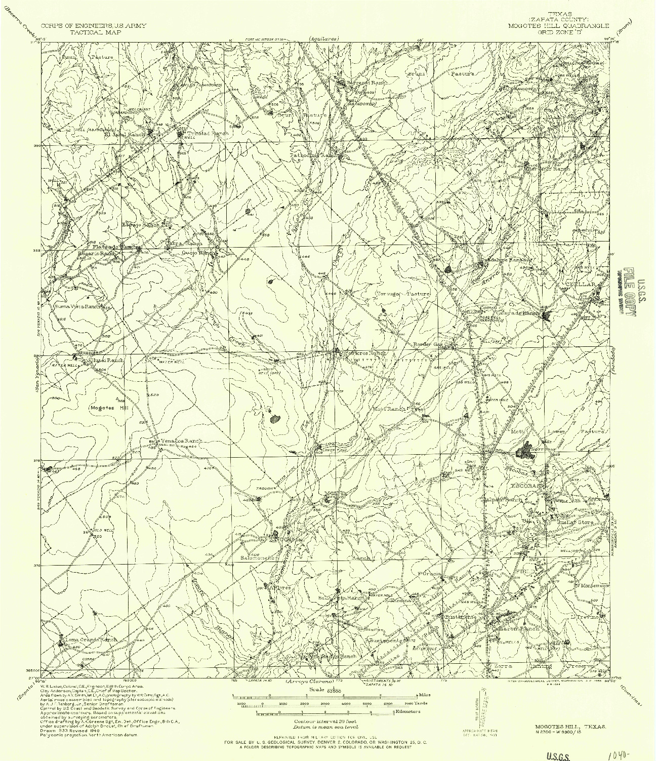 USGS 1:62500-SCALE QUADRANGLE FOR MOGOTES HILL, TX 1956