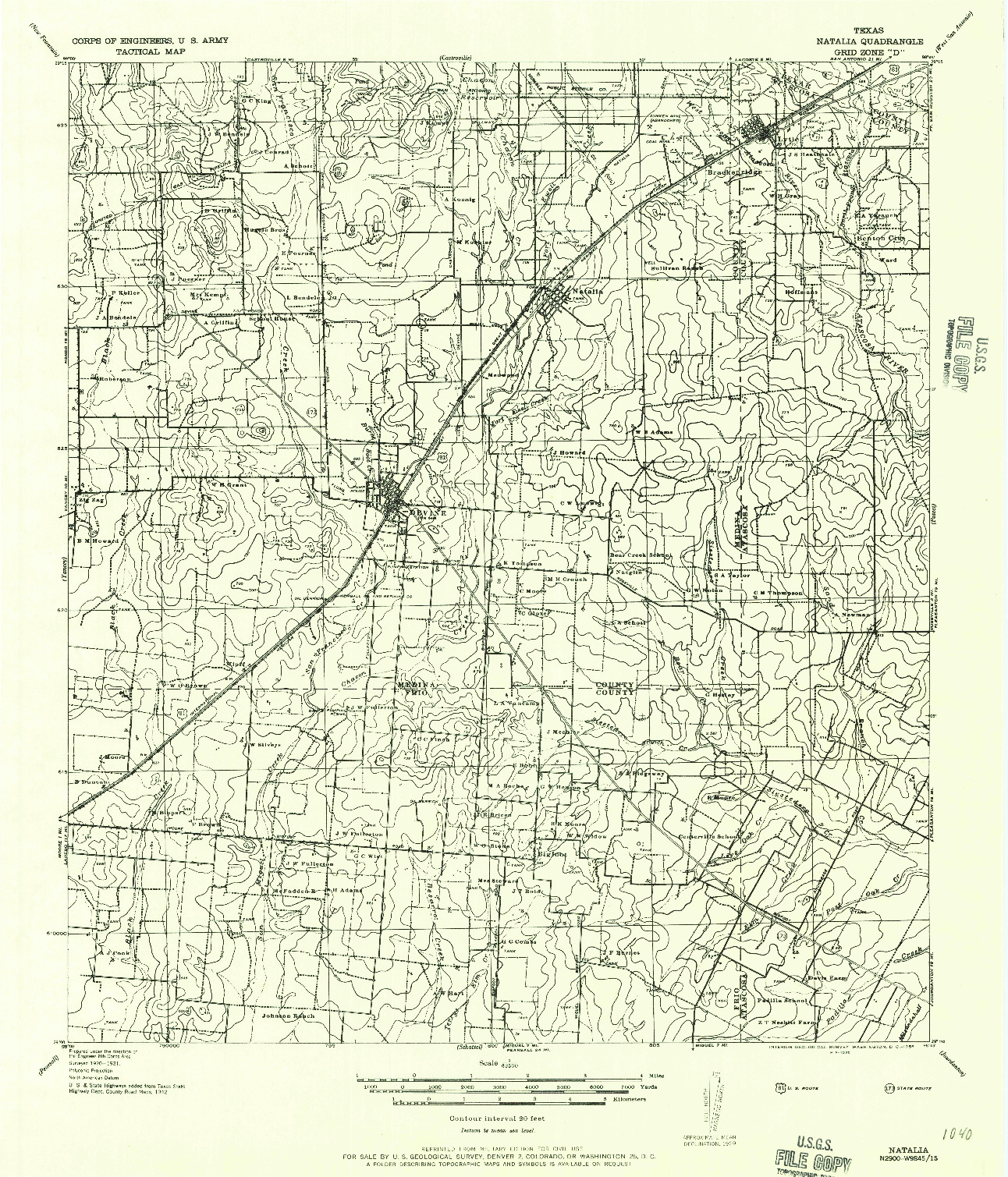 USGS 1:62500-SCALE QUADRANGLE FOR NATALIA, TX 1942