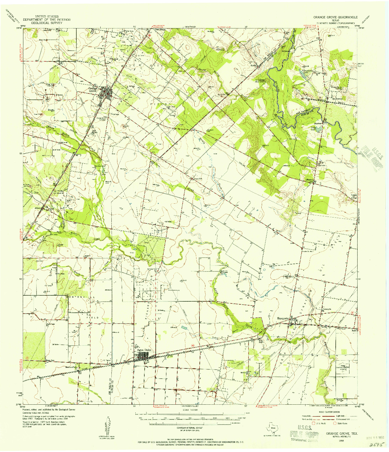 USGS 1:62500-SCALE QUADRANGLE FOR ORANGE GROVE, TX 1954