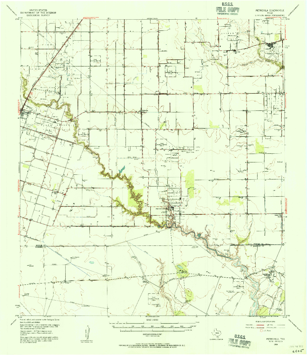 USGS 1:62500-SCALE QUADRANGLE FOR PETRONILA, TX 1954