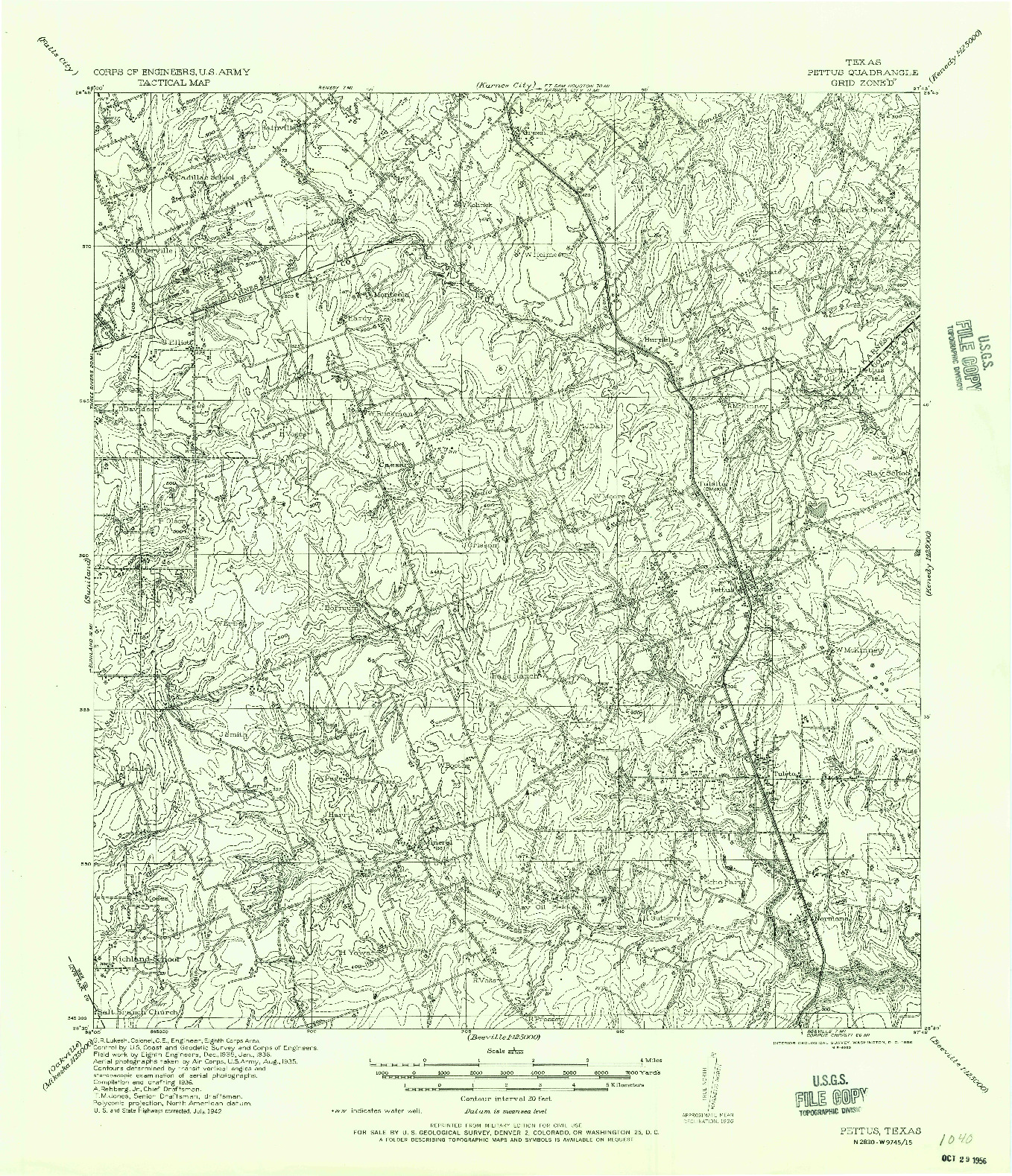 USGS 1:62500-SCALE QUADRANGLE FOR PETTUS, TX 1956