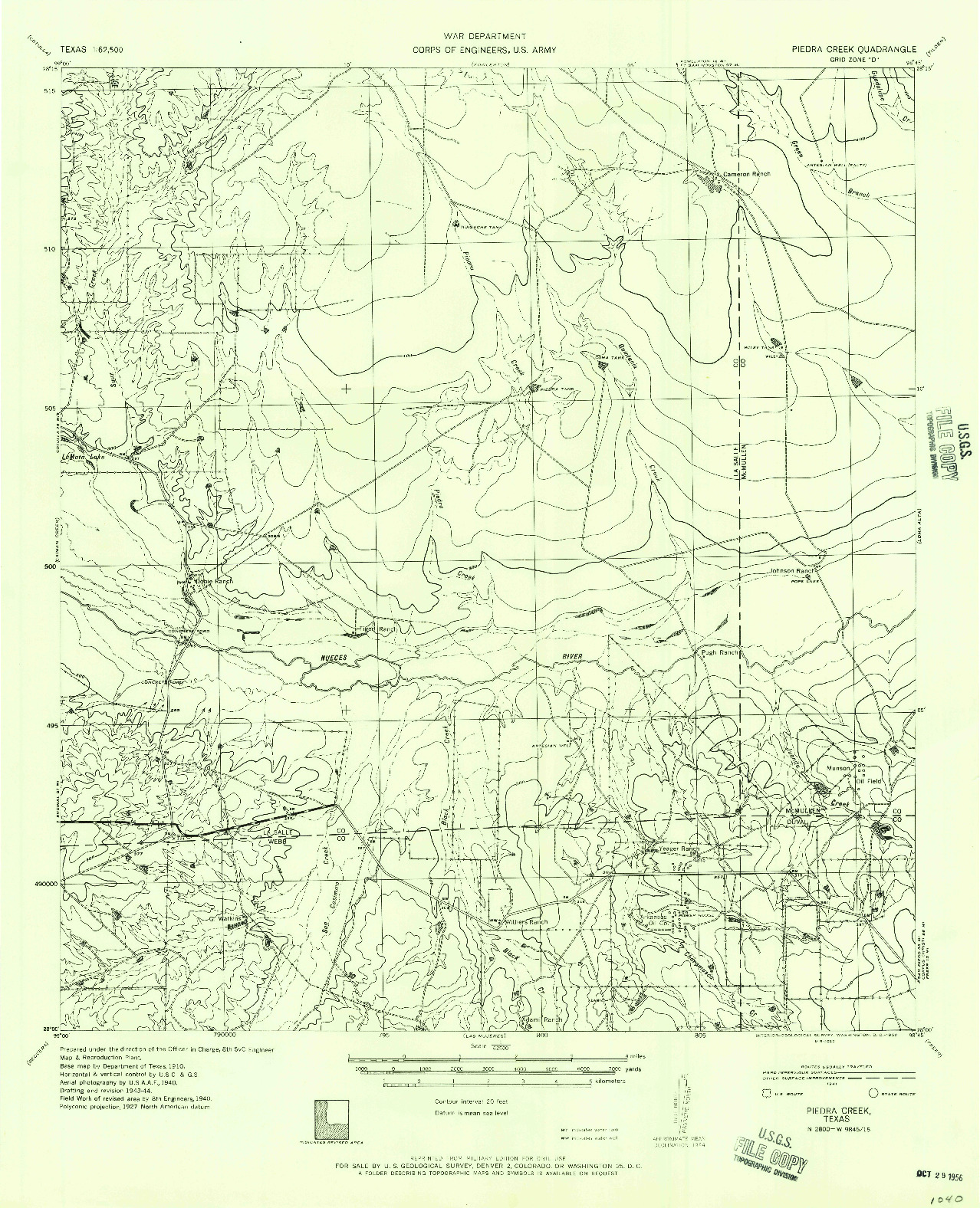 USGS 1:62500-SCALE QUADRANGLE FOR PIEDRA CREEK, TX 1956