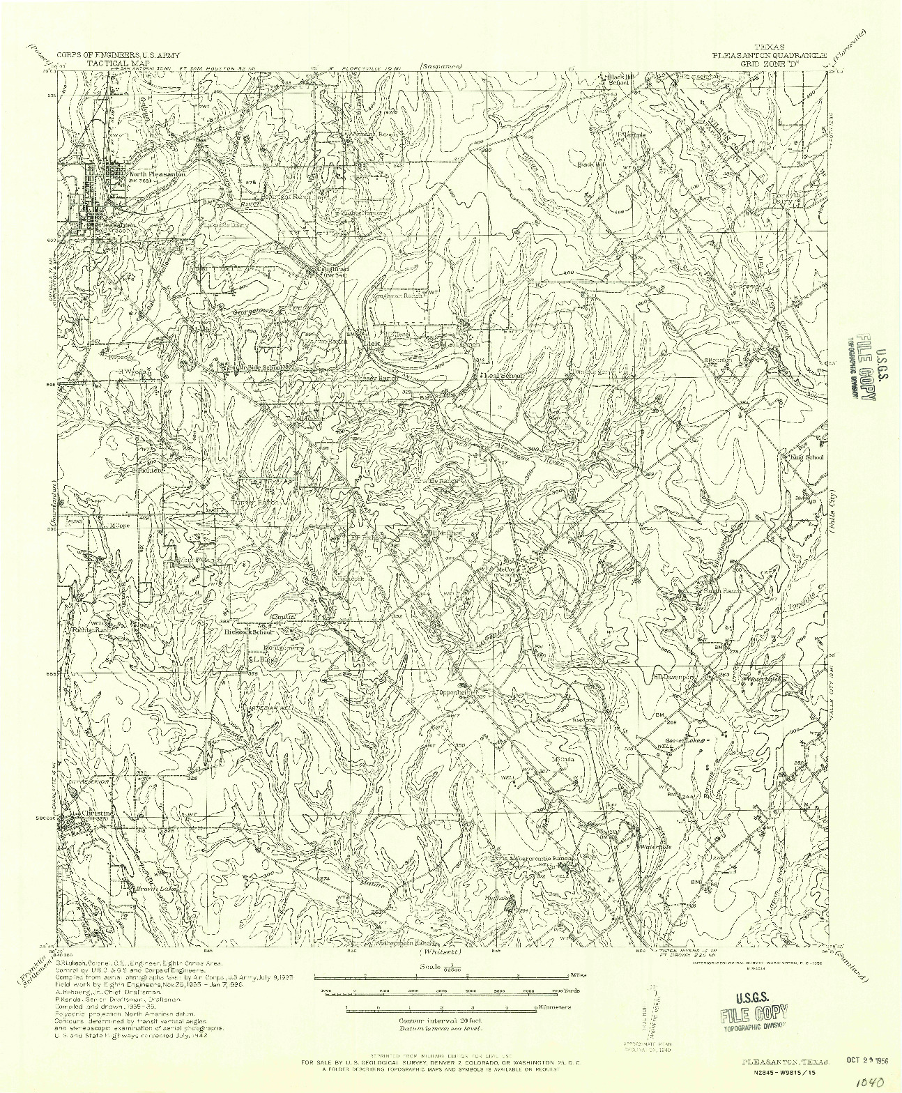 USGS 1:62500-SCALE QUADRANGLE FOR PLEASANTON, TX 1956