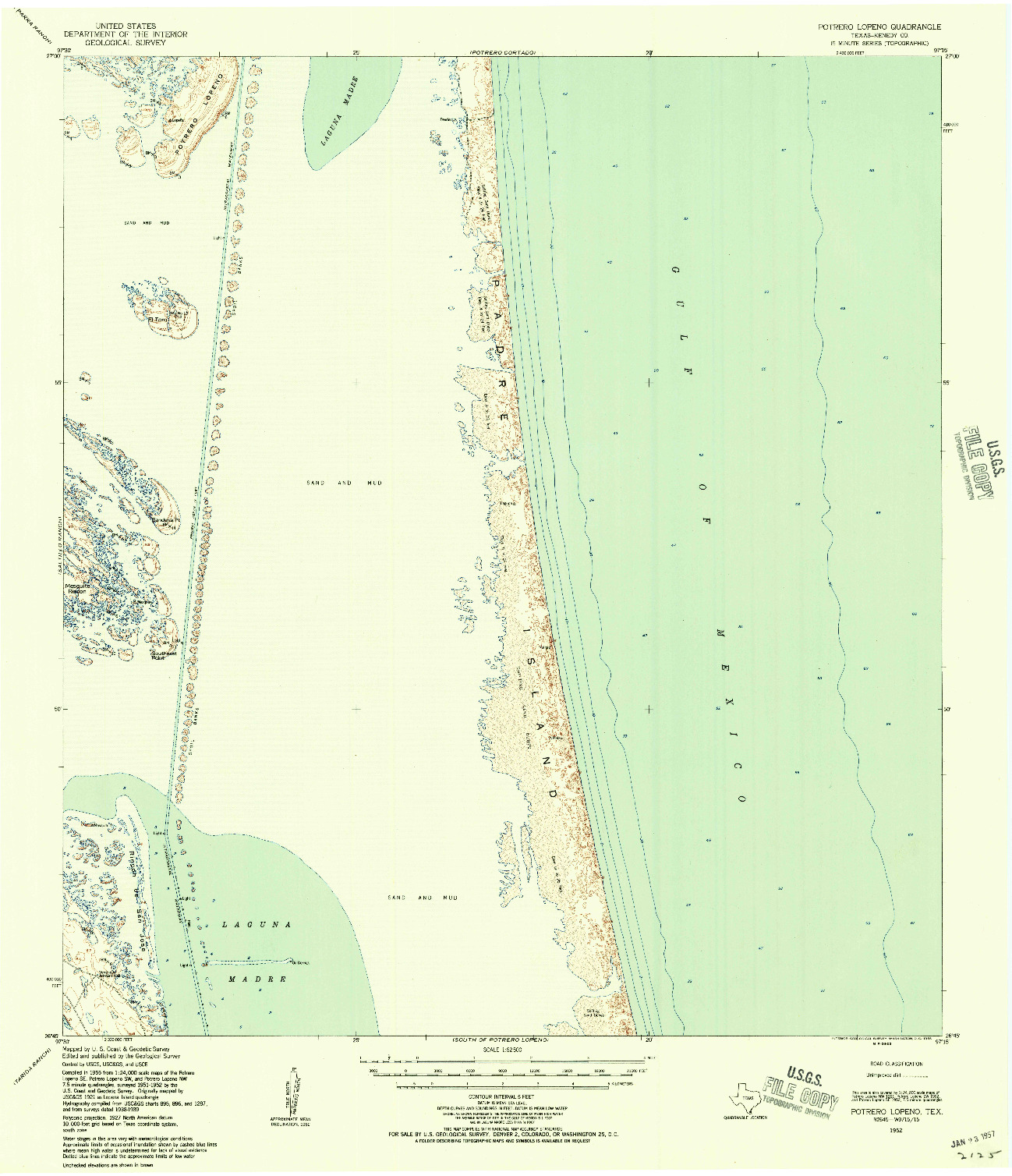 USGS 1:62500-SCALE QUADRANGLE FOR POTRERO LOPENO, TX 1952