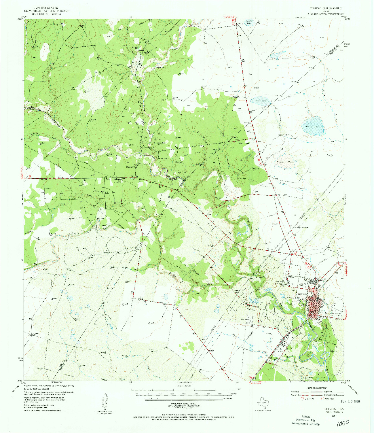 USGS 1:62500-SCALE QUADRANGLE FOR REFUGIO, TX 1954