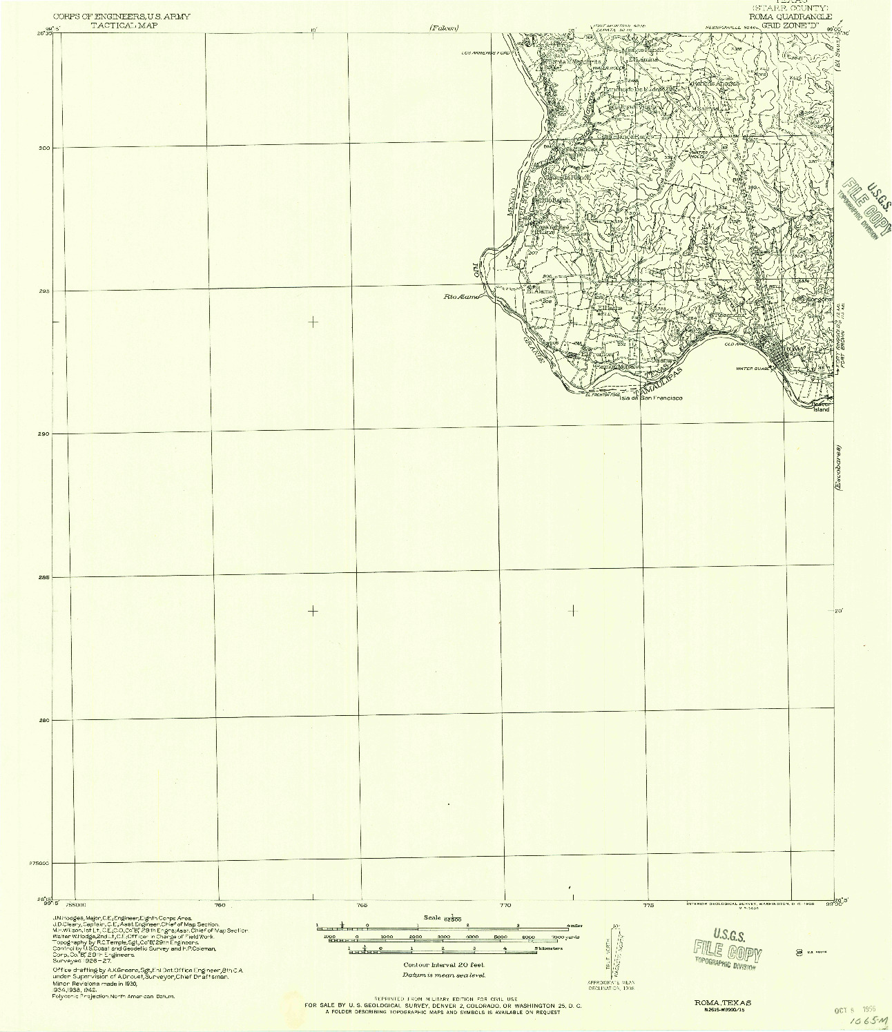 USGS 1:62500-SCALE QUADRANGLE FOR ROMA, TX 1956