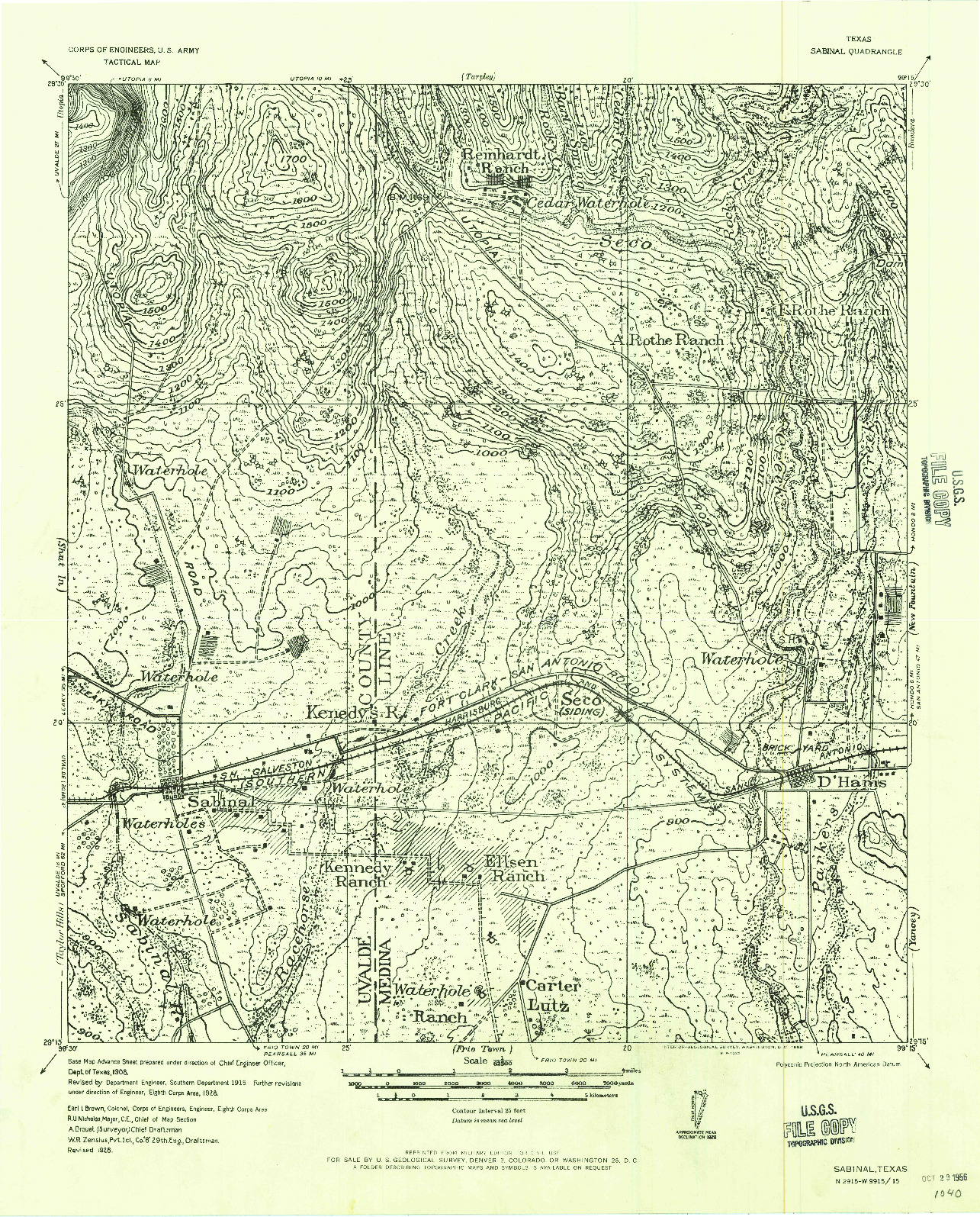 USGS 1:62500-SCALE QUADRANGLE FOR SABINAL, TX 1956