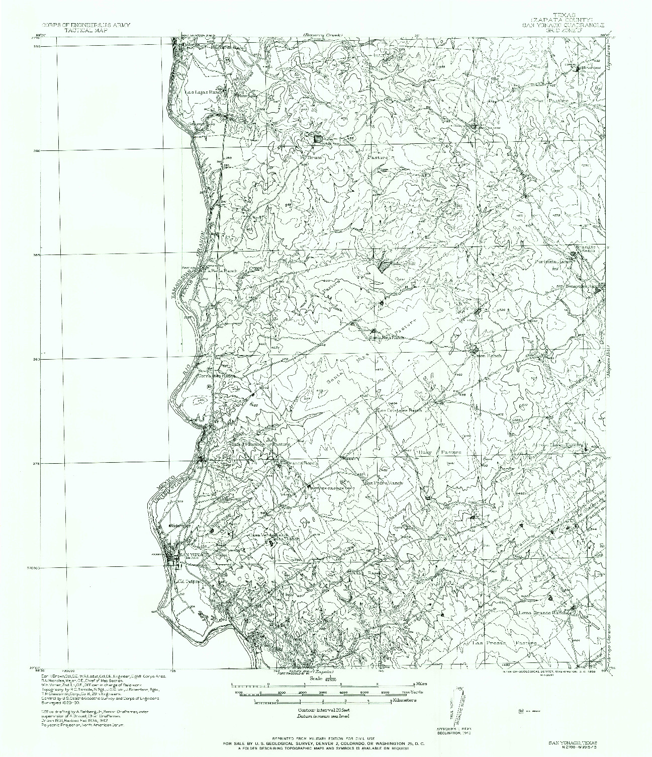 USGS 1:62500-SCALE QUADRANGLE FOR SAN YGNACIO, TX 1942