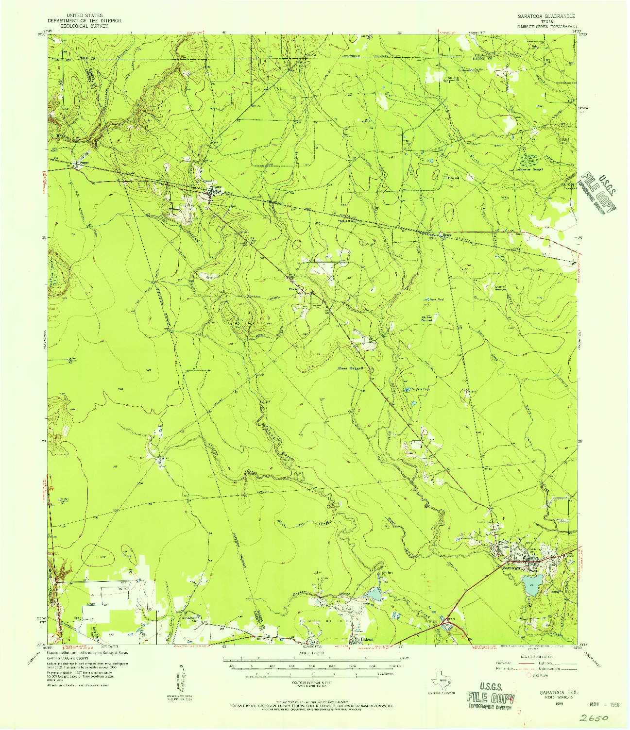 USGS 1:62500-SCALE QUADRANGLE FOR SARATOGA, TX 1955