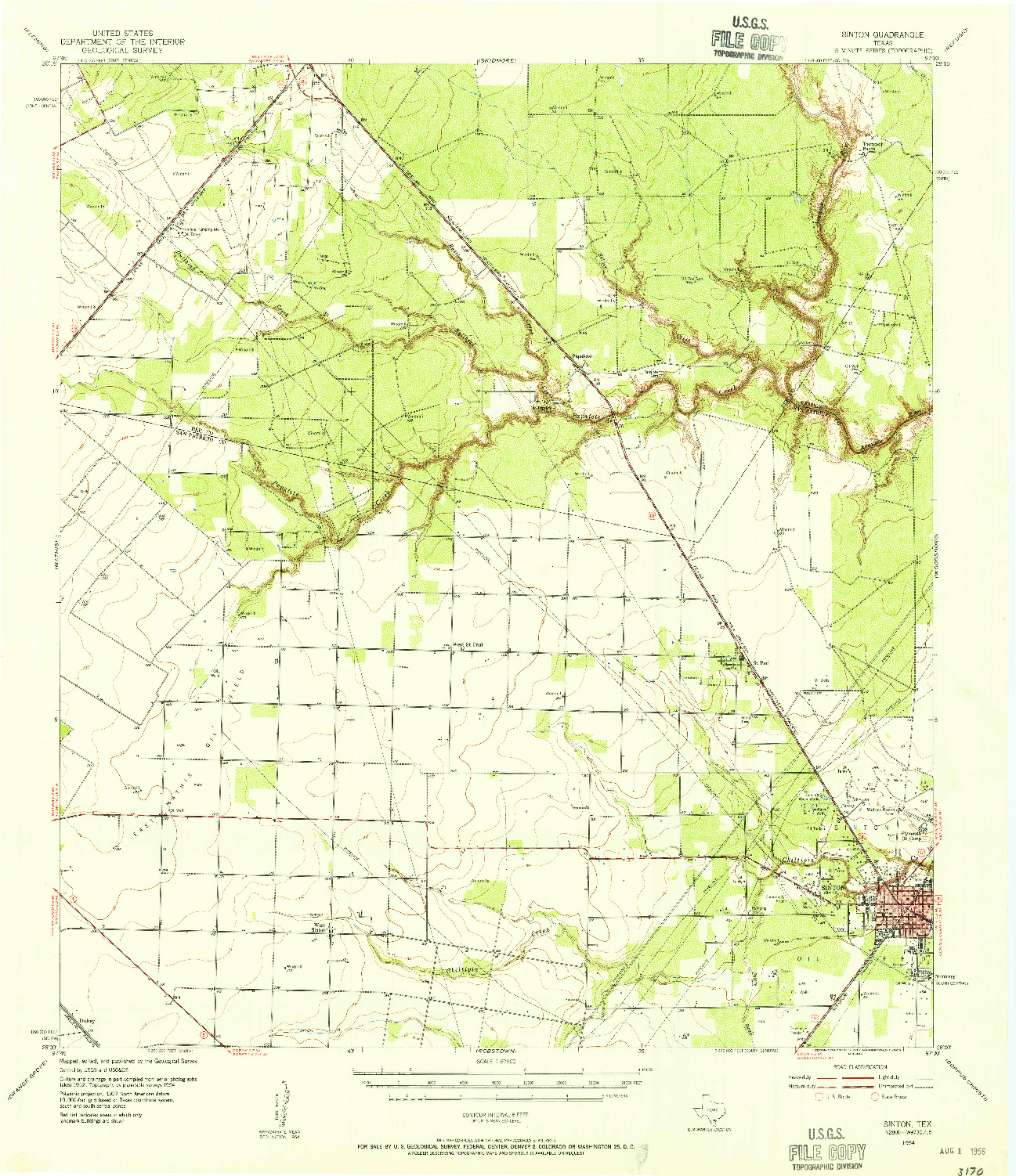 USGS 1:62500-SCALE QUADRANGLE FOR SINTON, TX 1954