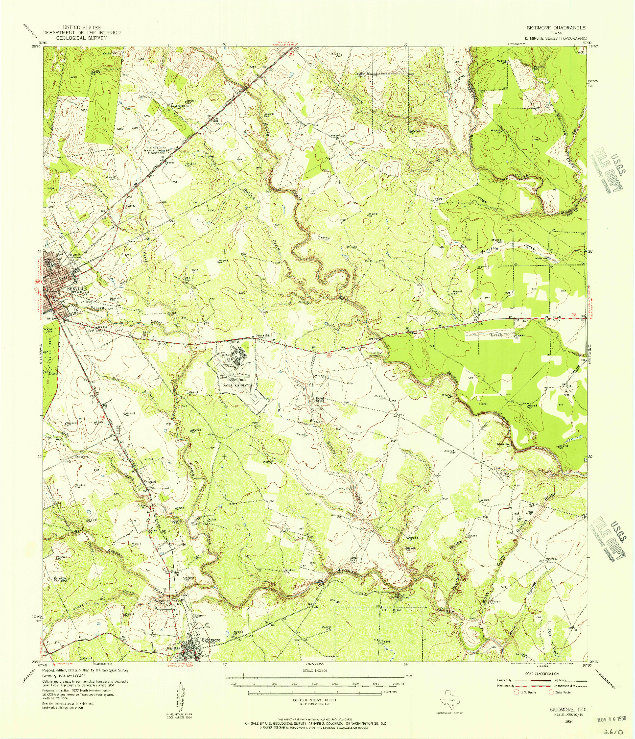 USGS 1:62500-SCALE QUADRANGLE FOR SKIDMORE, TX 1954