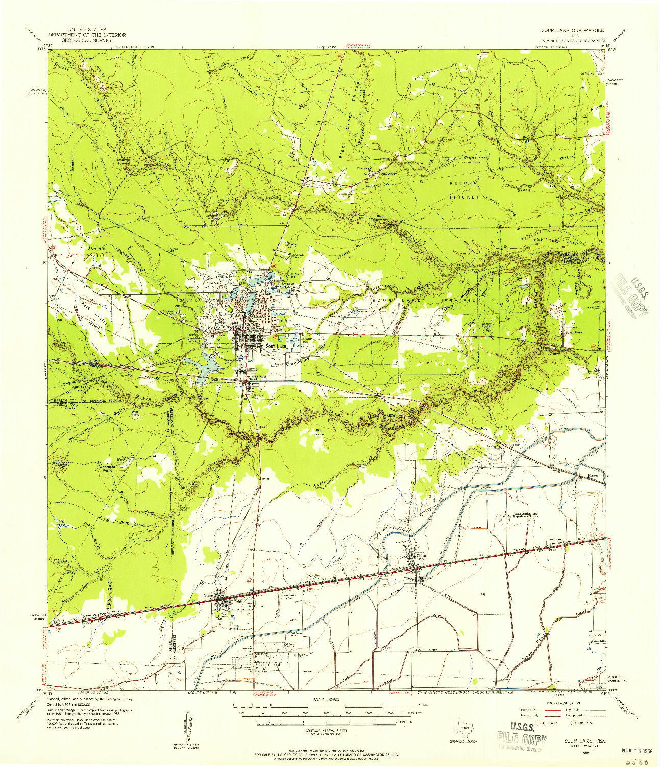 USGS 1:62500-SCALE QUADRANGLE FOR SOUR LAKE, TX 1955