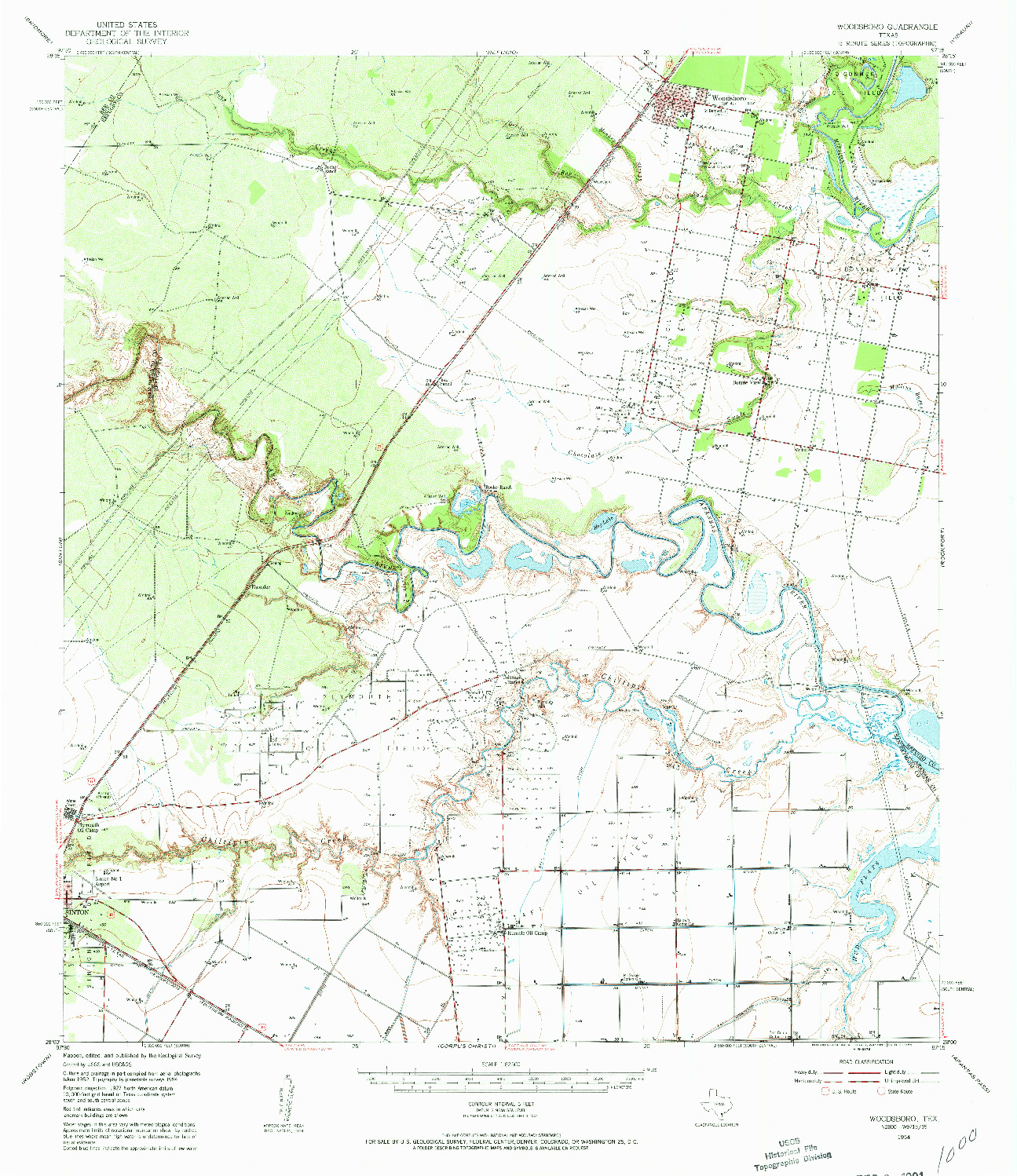 USGS 1:62500-SCALE QUADRANGLE FOR WOODSBORO, TX 1954