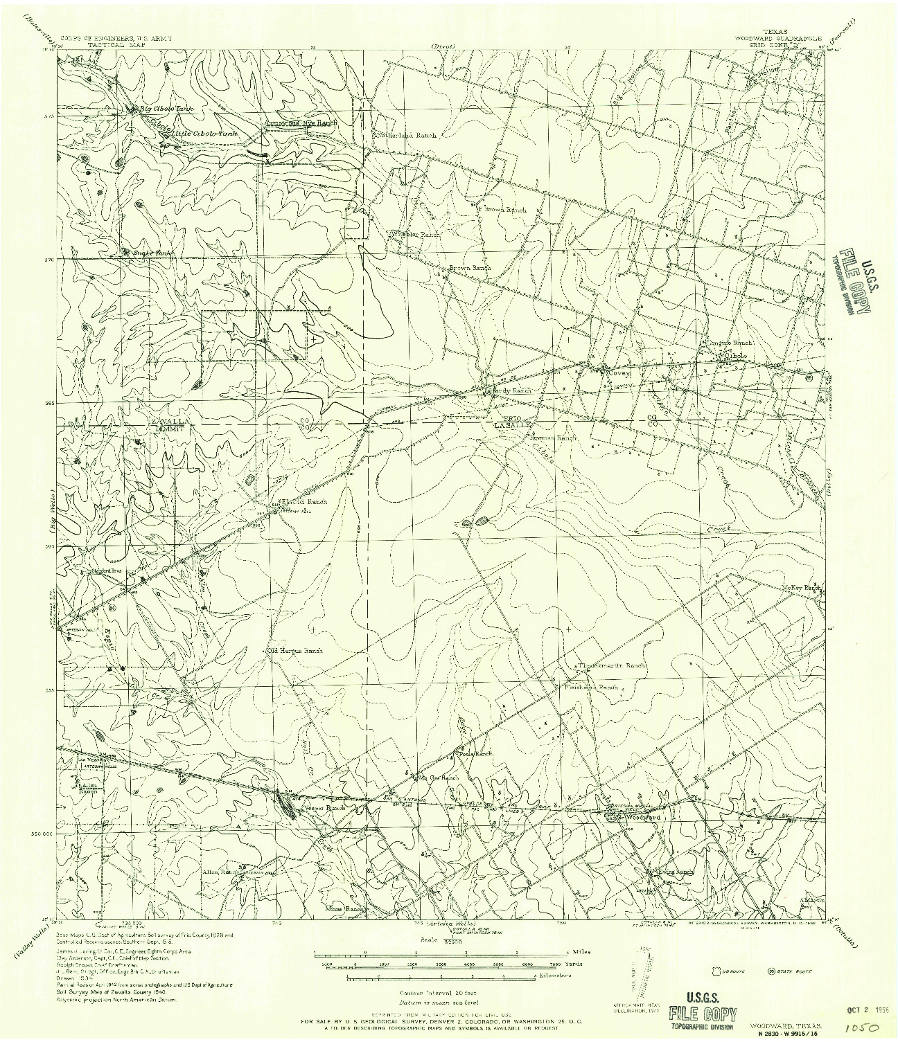 USGS 1:62500-SCALE QUADRANGLE FOR WOODWARD, TX 1956