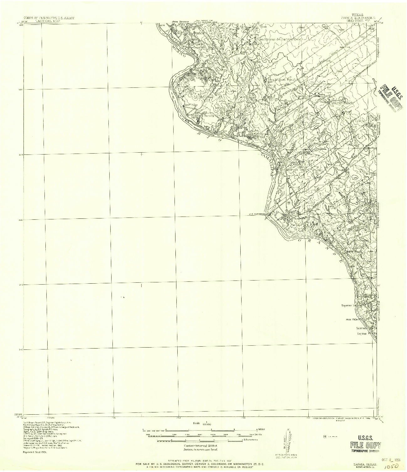 USGS 1:62500-SCALE QUADRANGLE FOR ZAPATA, TX 1956