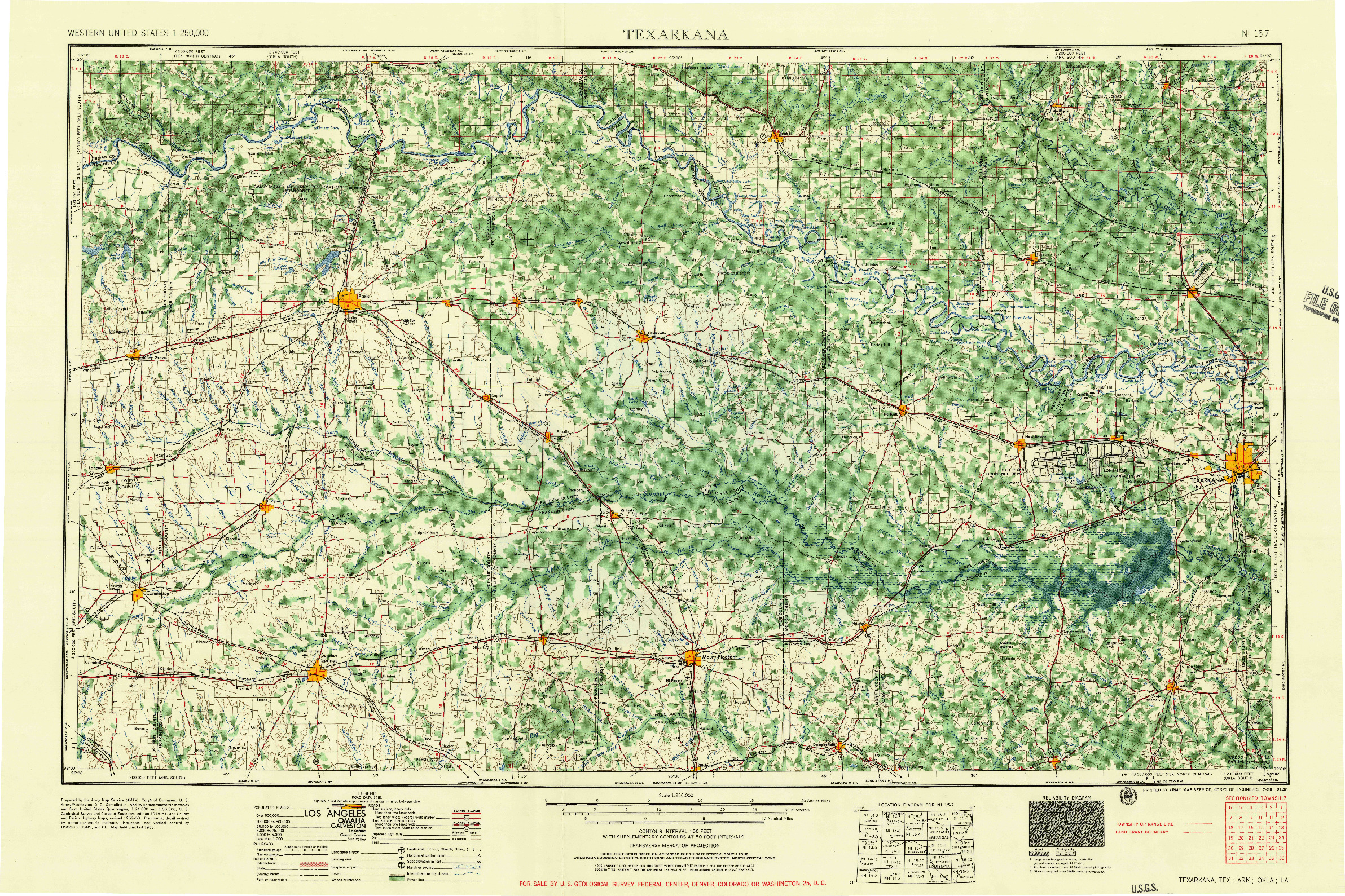 USGS 1:250000-SCALE QUADRANGLE FOR TEXARKANA, TX 1956