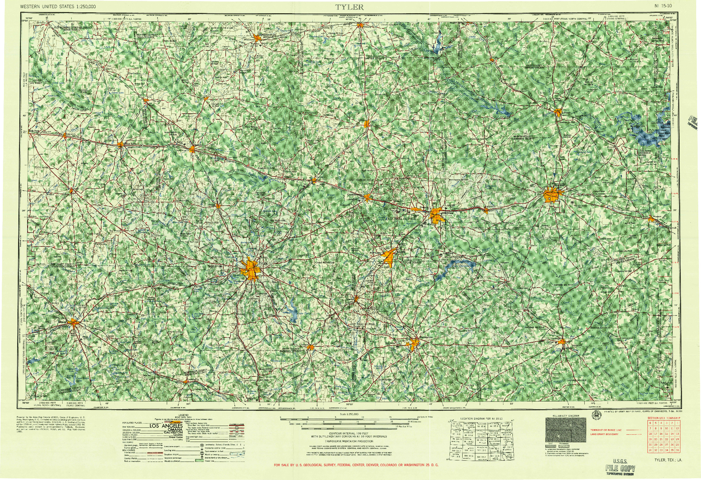 USGS 1:250000-SCALE QUADRANGLE FOR TYLER, TX 1956