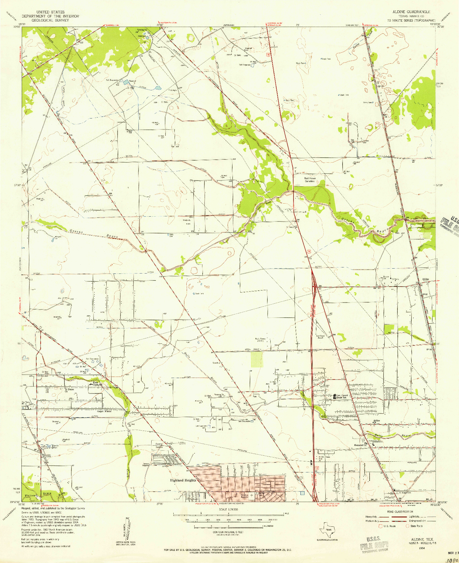 USGS 1:24000-SCALE QUADRANGLE FOR ALDINE, TX 1954
