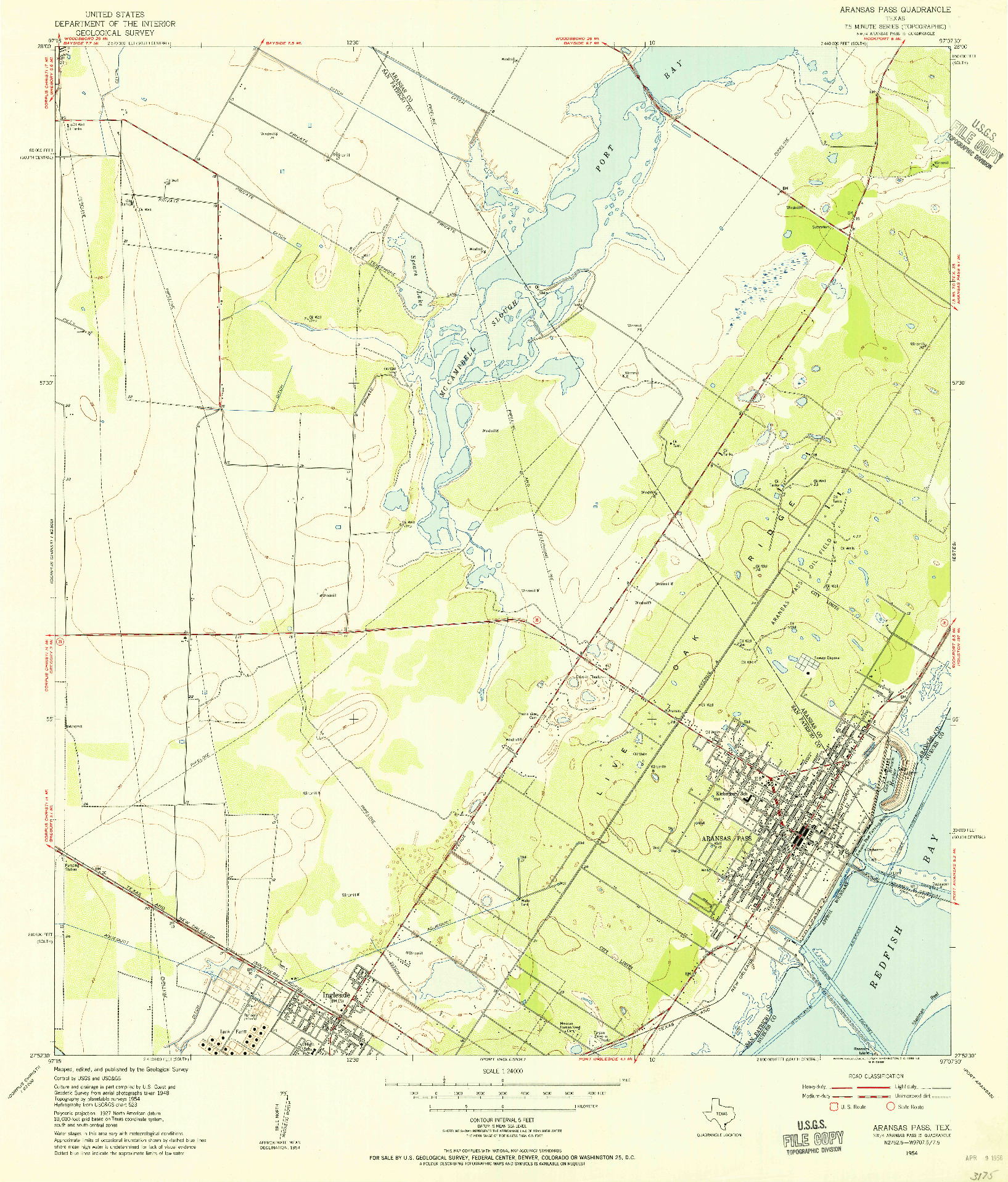 USGS 1:24000-SCALE QUADRANGLE FOR ARANSAS PASS, TX 1954