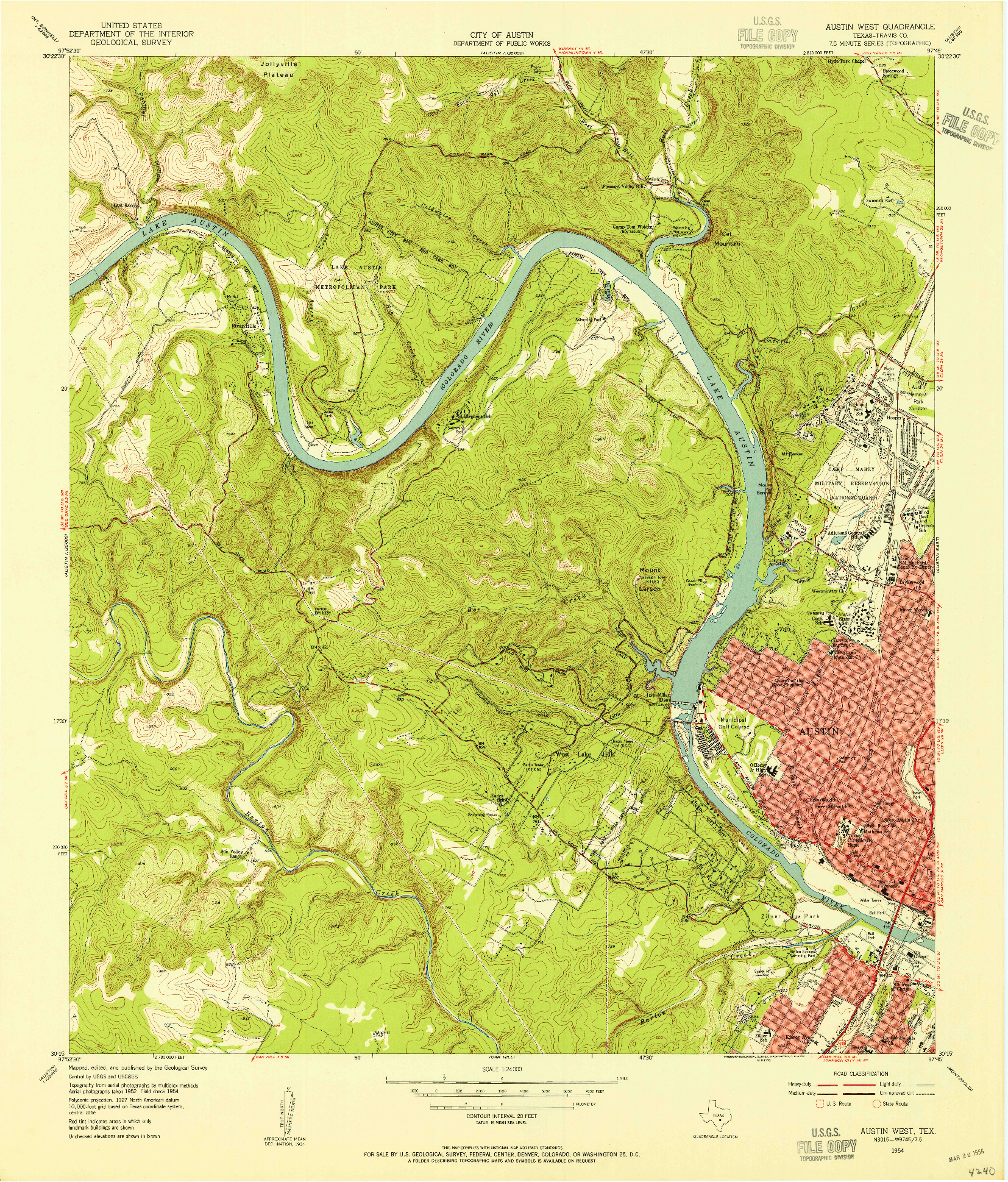 USGS 1:24000-SCALE QUADRANGLE FOR AUSTIN WEST, TX 1954