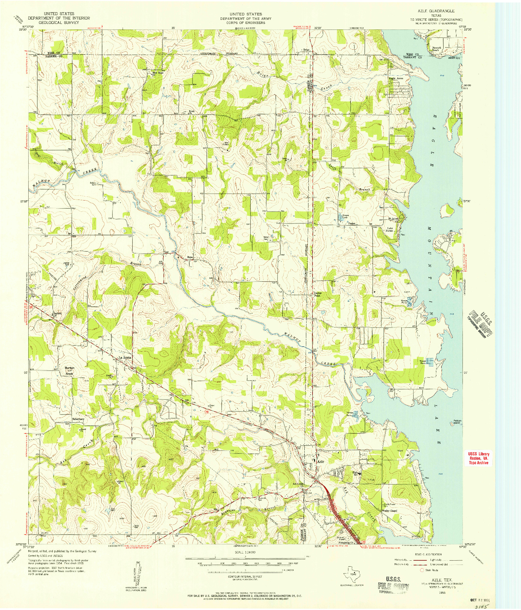 USGS 1:24000-SCALE QUADRANGLE FOR AZLE, TX 1955
