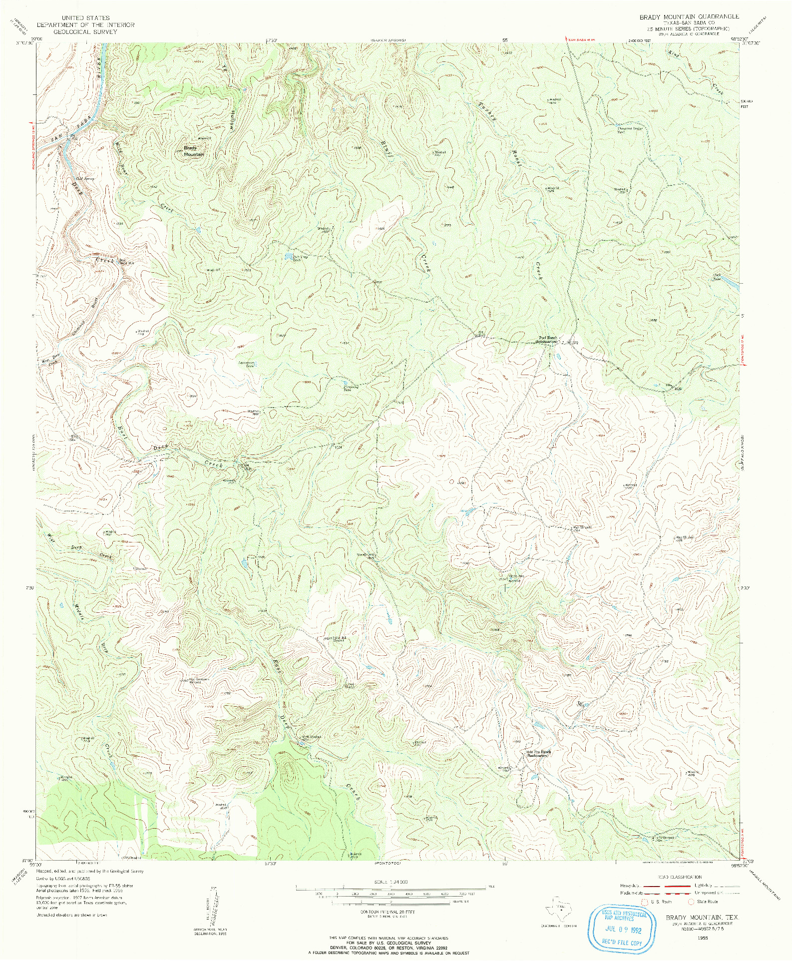 USGS 1:24000-SCALE QUADRANGLE FOR BRADY MOUNTIAN, TX 1955