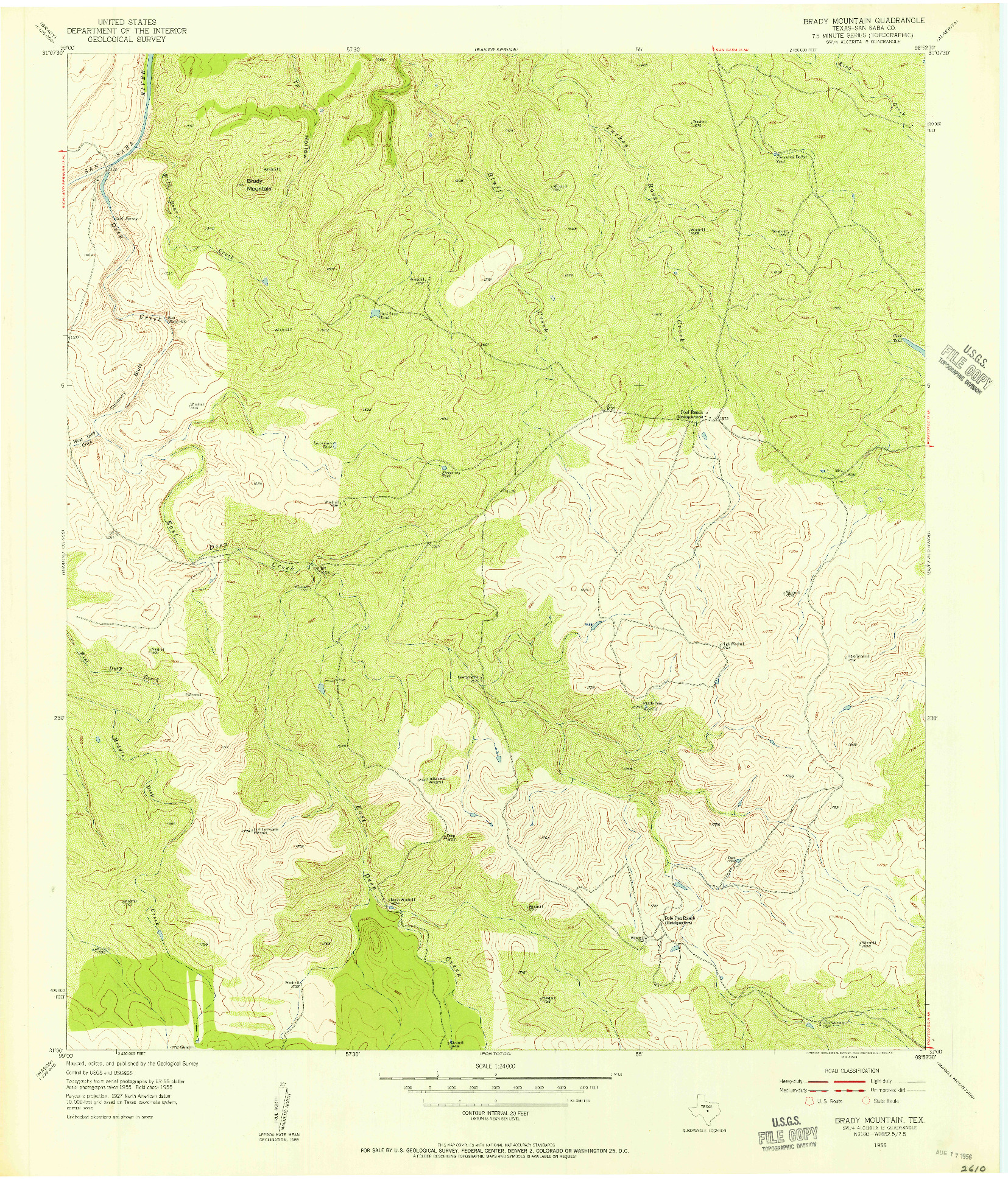 USGS 1:24000-SCALE QUADRANGLE FOR BRADY MOUNTIAN, TX 1955