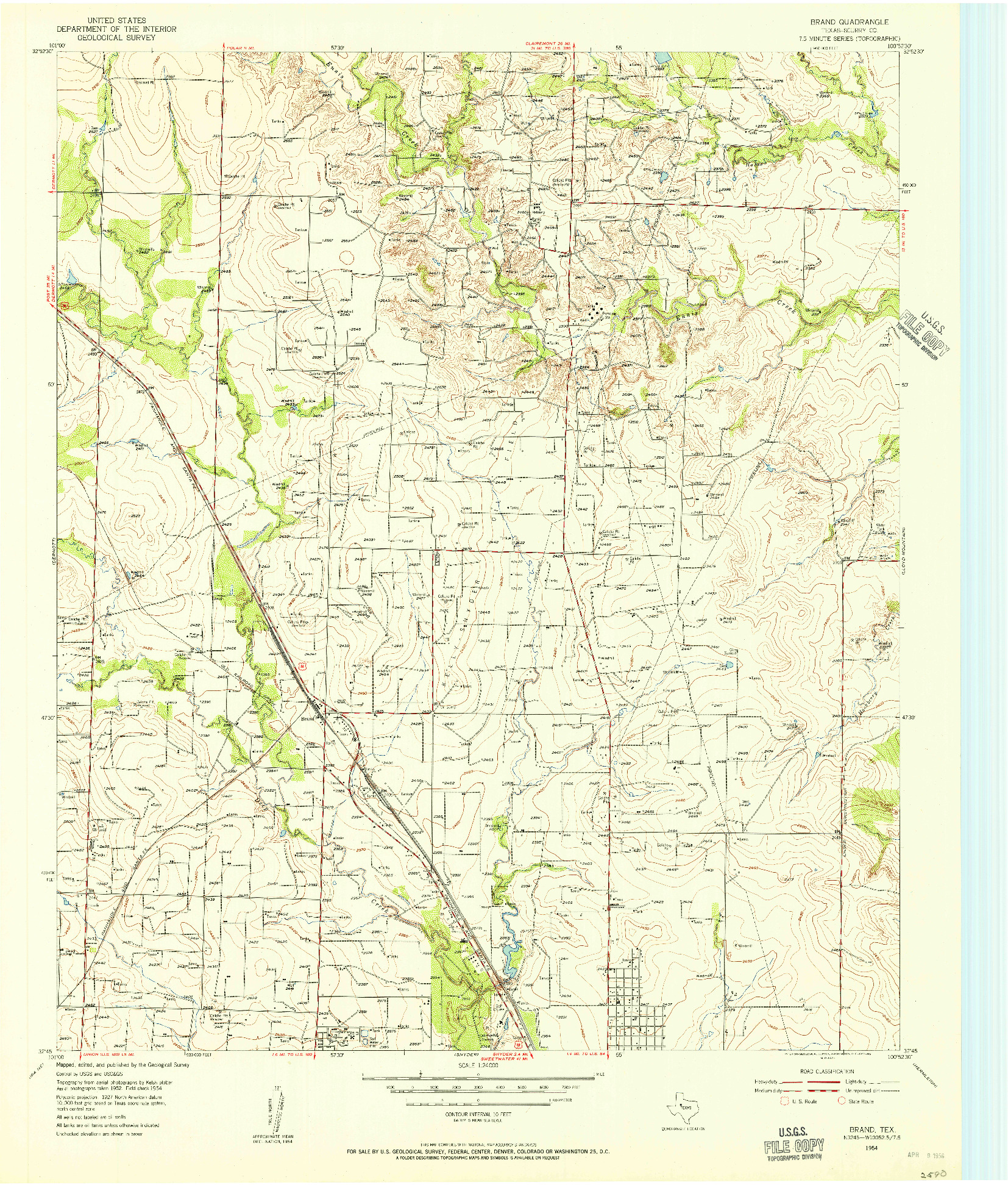 USGS 1:24000-SCALE QUADRANGLE FOR BRAND, TX 1954