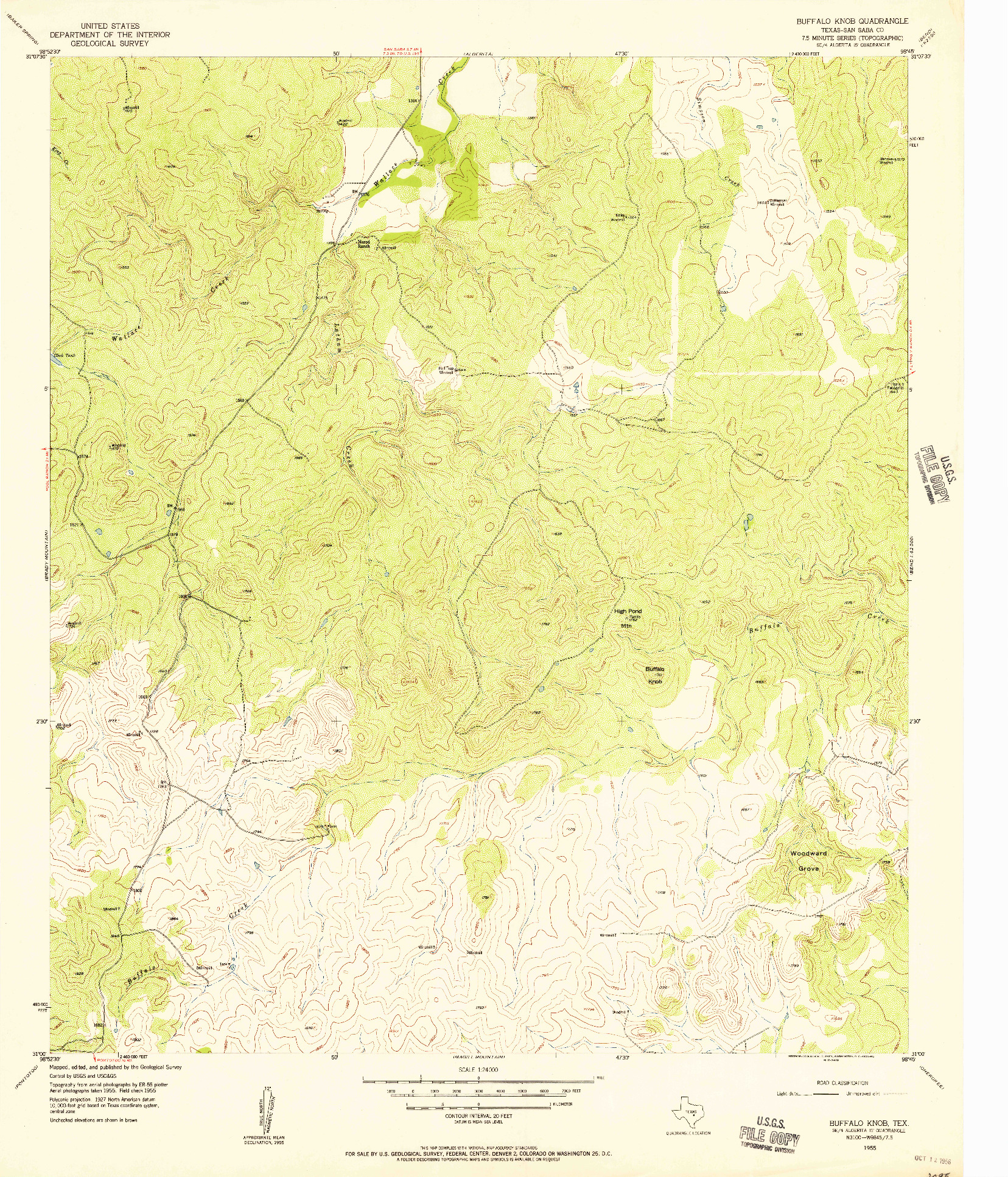USGS 1:24000-SCALE QUADRANGLE FOR BUFFALO KNOB, TX 1955